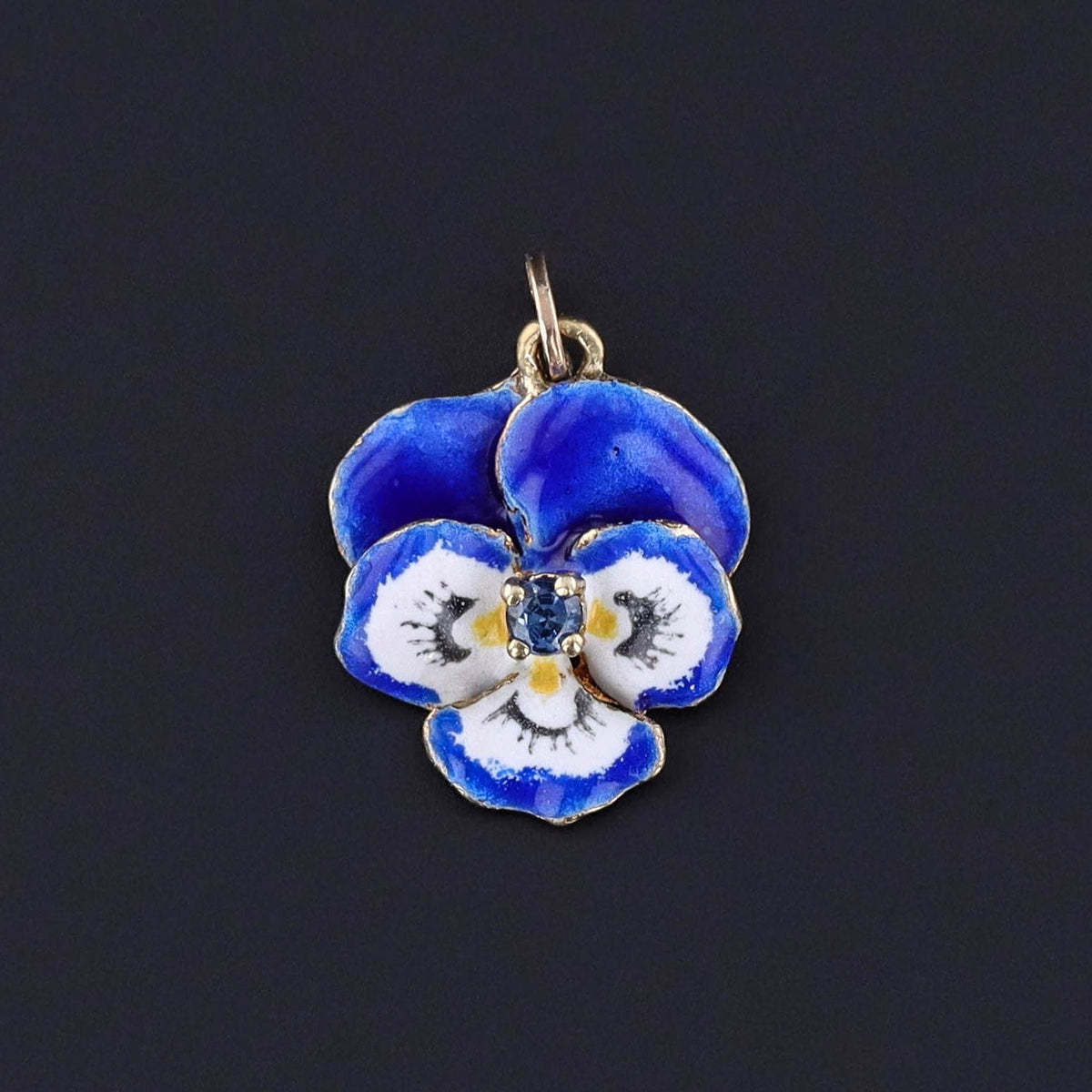 Vintage Enamel Pansy Charm of 14k Gold - Trademark Antiques