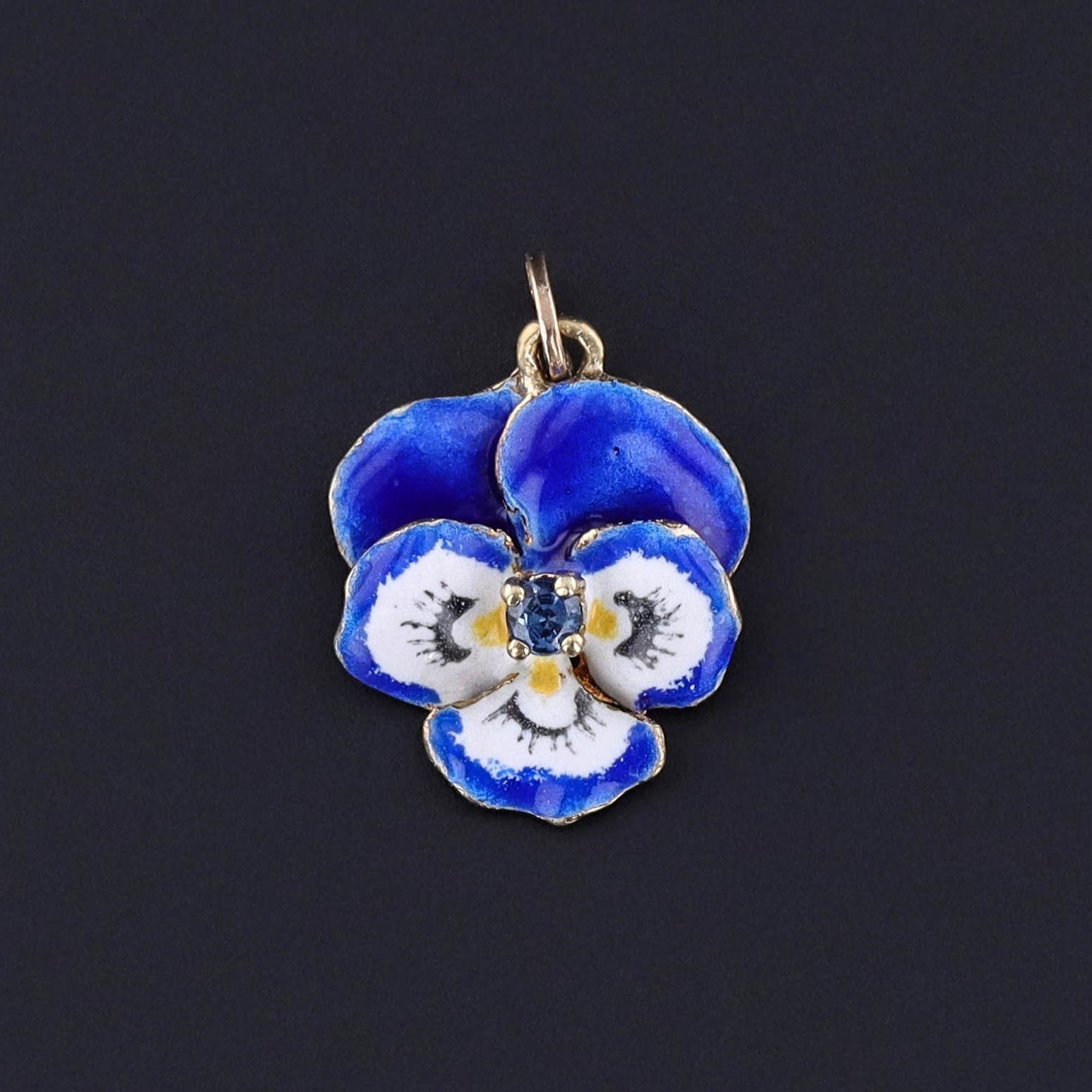 Vintage Enamel Pansy Charm of 14k Gold - Trademark Antiques