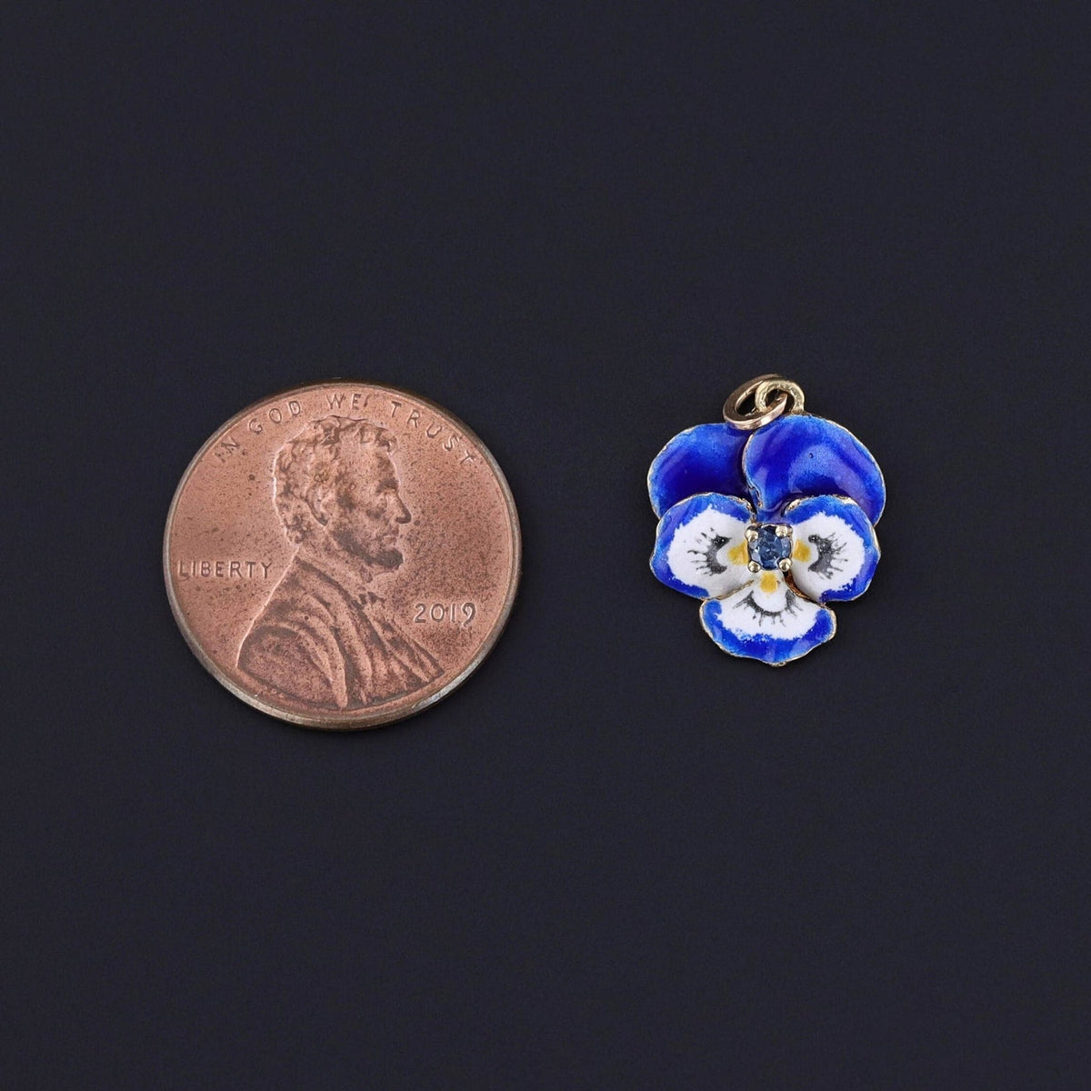 Vintage Enamel Pansy Charm of 14k Gold - Trademark Antiques