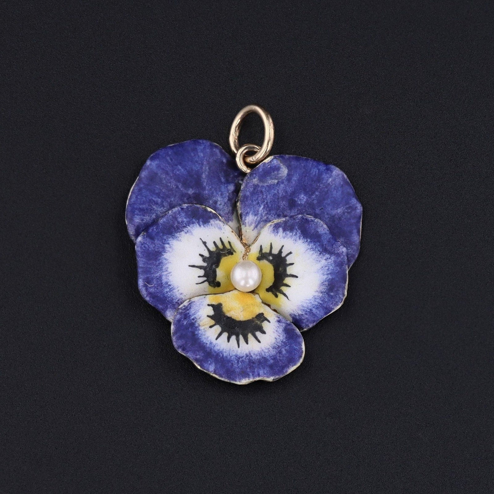 Vintage Enamel Pansy Flower Pendant of 14k Gold - Trademark Antiques