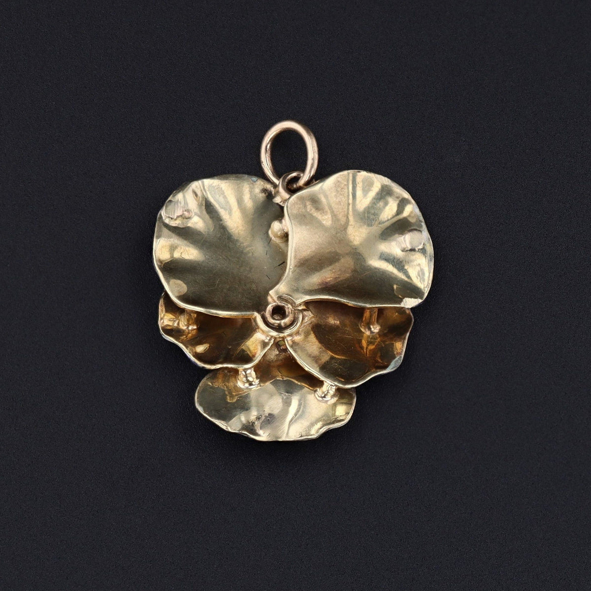 Vintage Enamel Pansy Flower Pendant of 14k Gold - Trademark Antiques