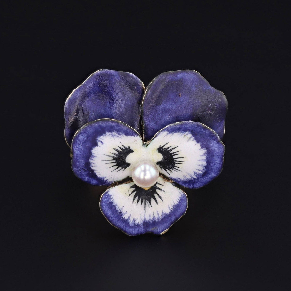 Vintage Enamel Pansy with Pearl Conversion Ring of 14k Gold - Trademark Antiques