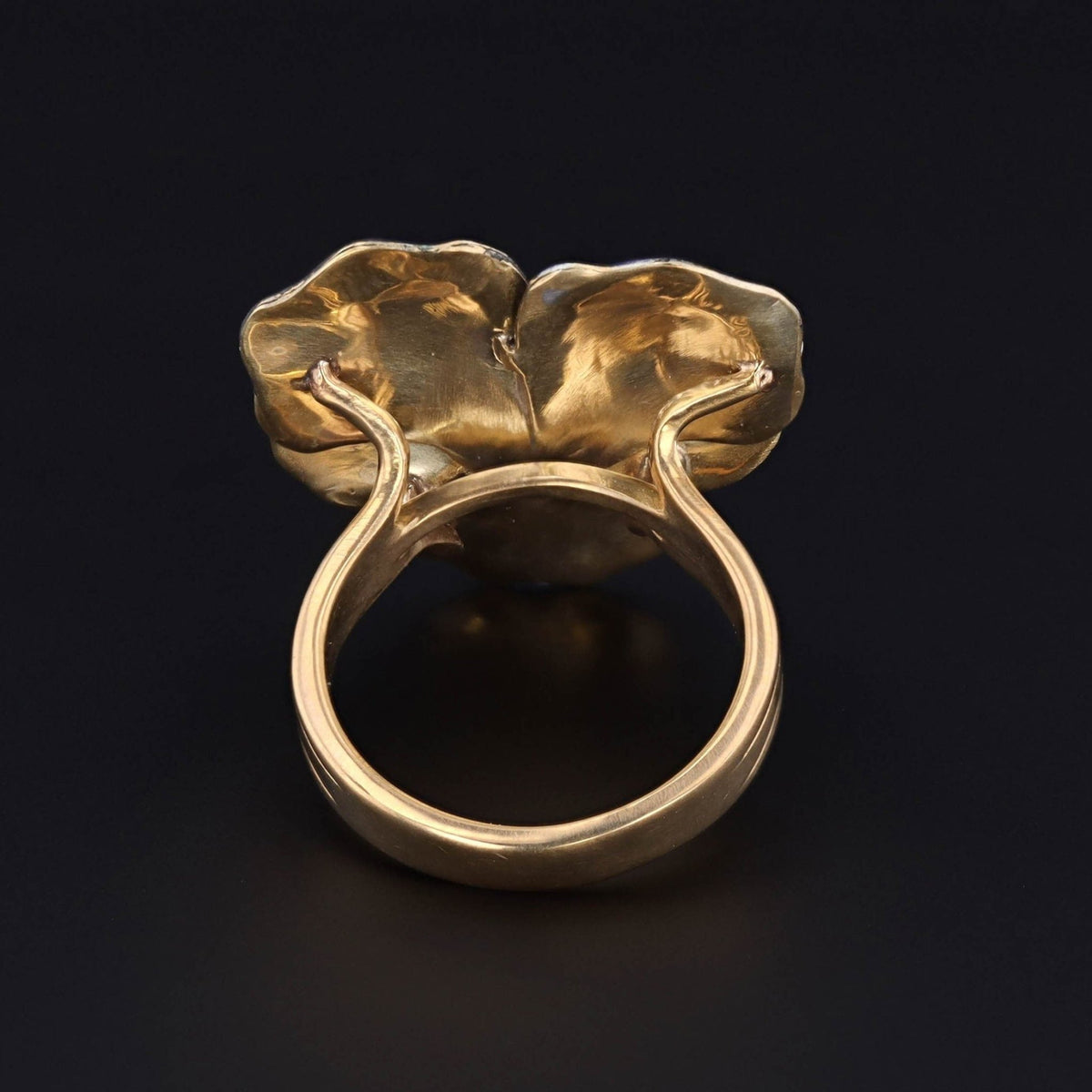 Vintage Enamel Pansy with Pearl Conversion Ring of 14k Gold - Trademark Antiques