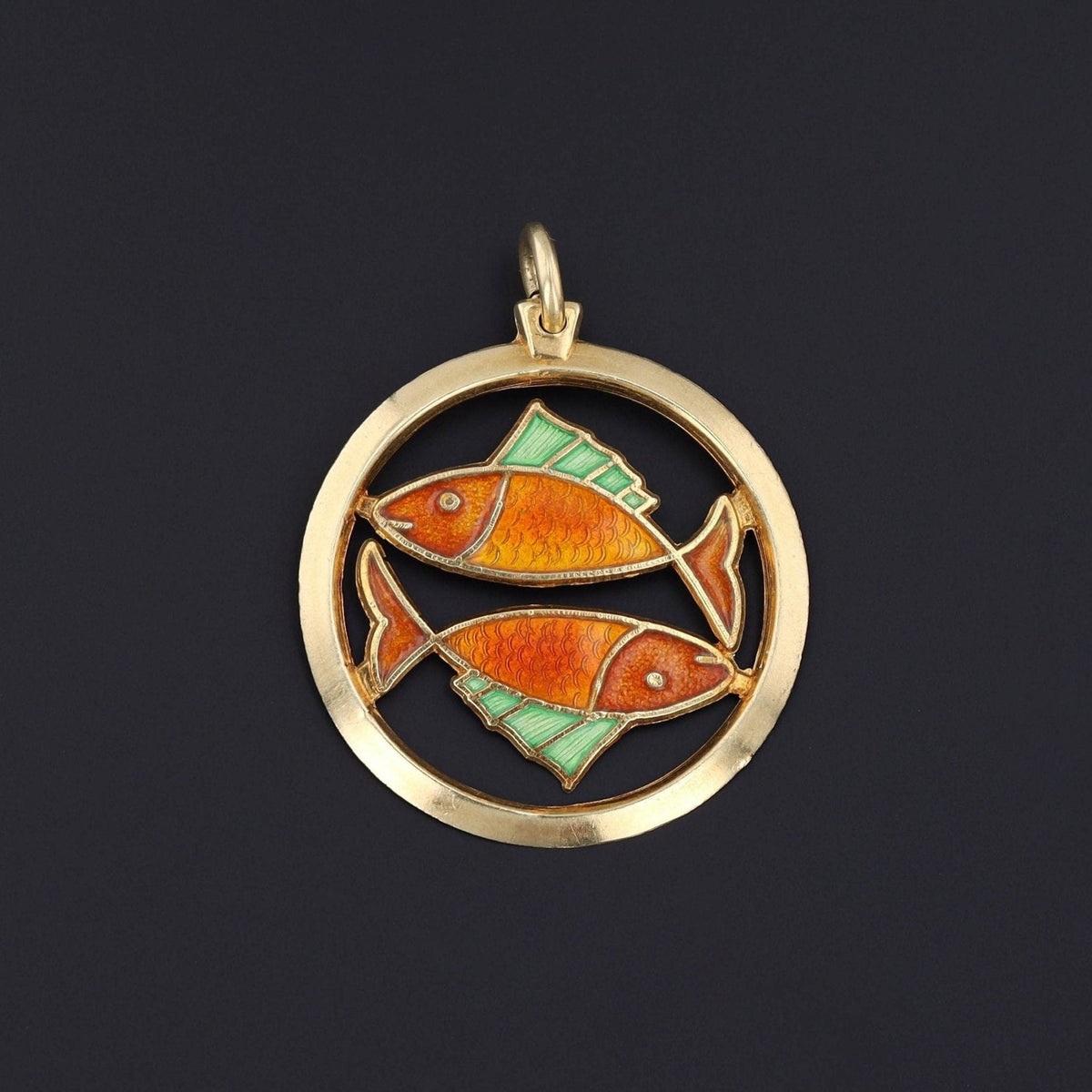 Vintage Enamel Pisces Pendant of 18k Gold - Trademark Antiques