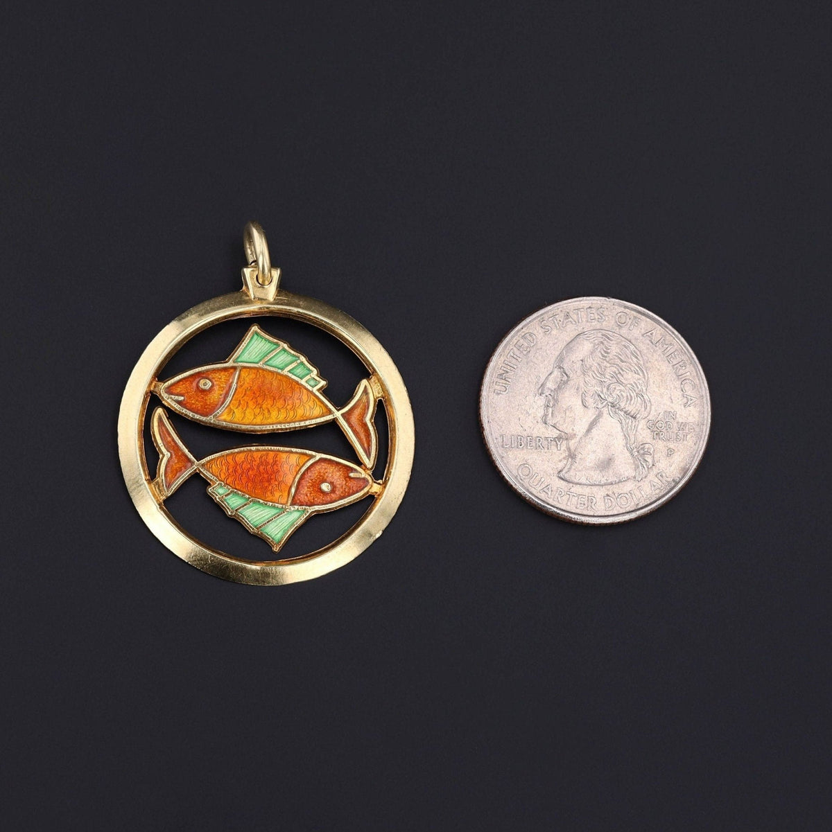 Vintage Enamel Pisces Pendant of 18k Gold - Trademark Antiques