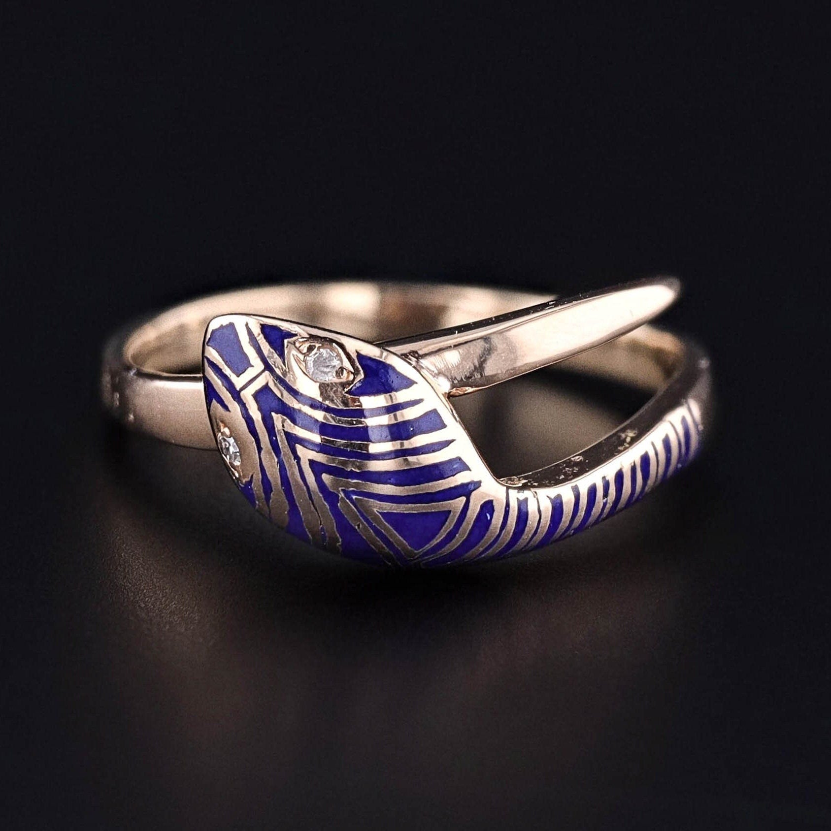 Vintage Enamel Snake Ring of 14k Gold - Trademark Antiques