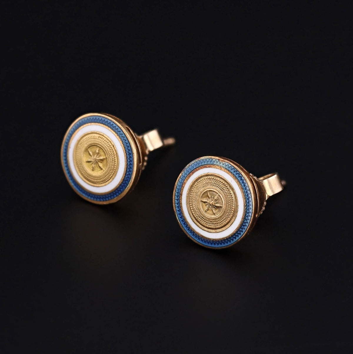 Vintage Enamel Star Conversion Earrings of 14k Gold - Trademark Antiques