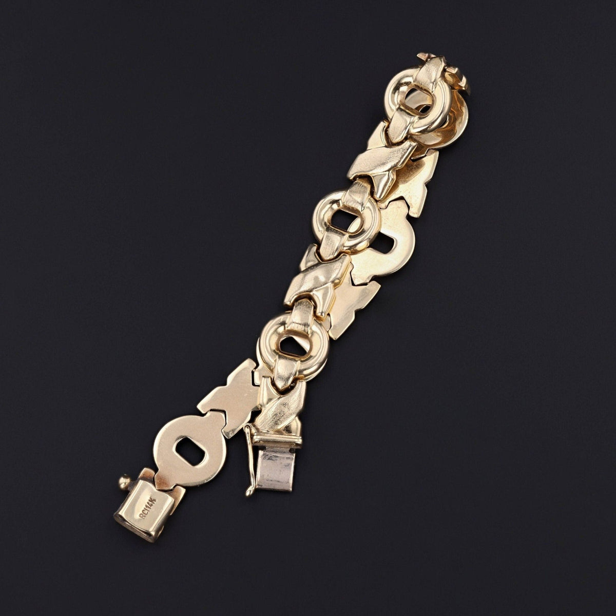 Vintage Estate Bracelet of 14k Gold with X and O Hugs and Kisses Links - Trademark Antiques
