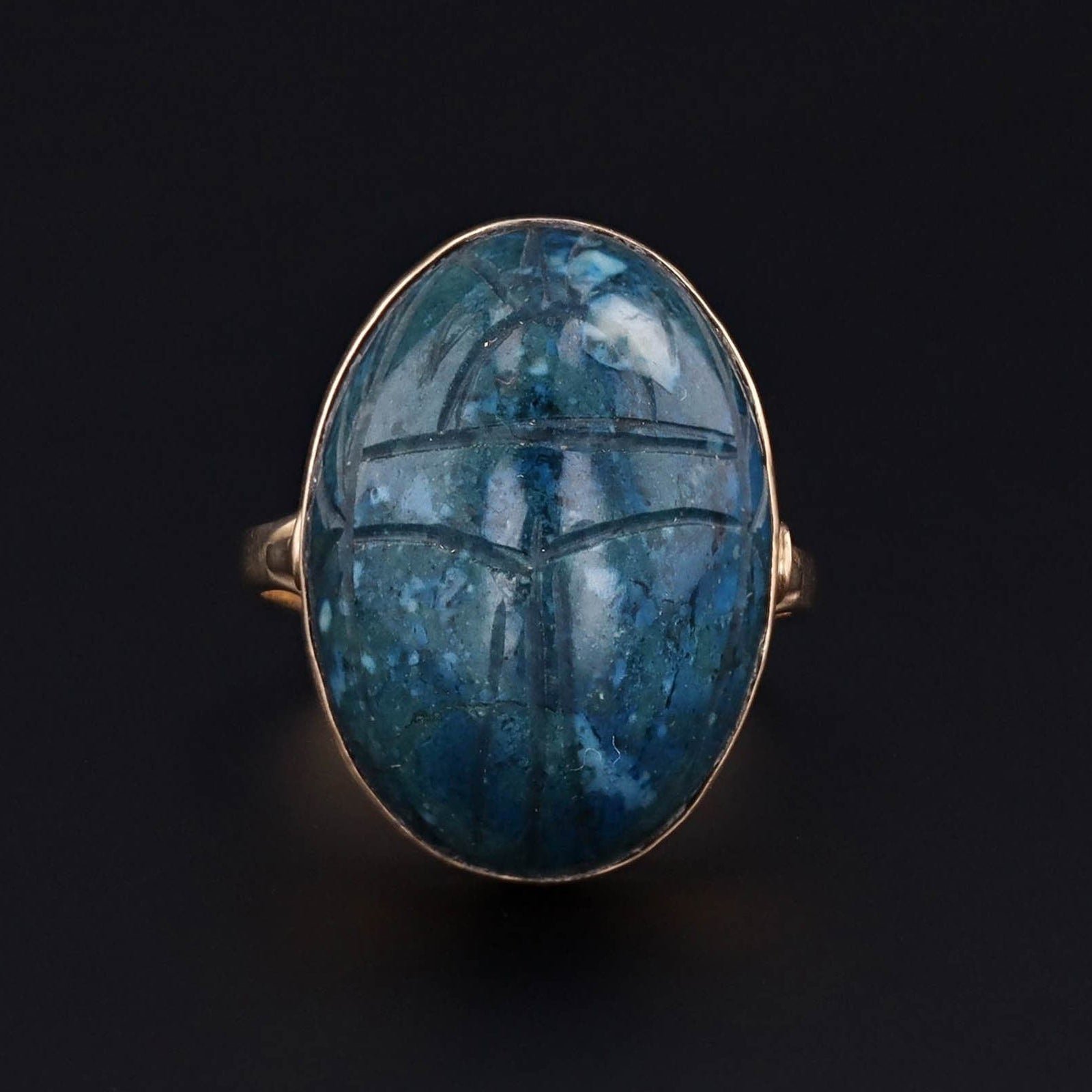 Vintage Faience Scarab Ring 18k Gold - Trademark Antiques