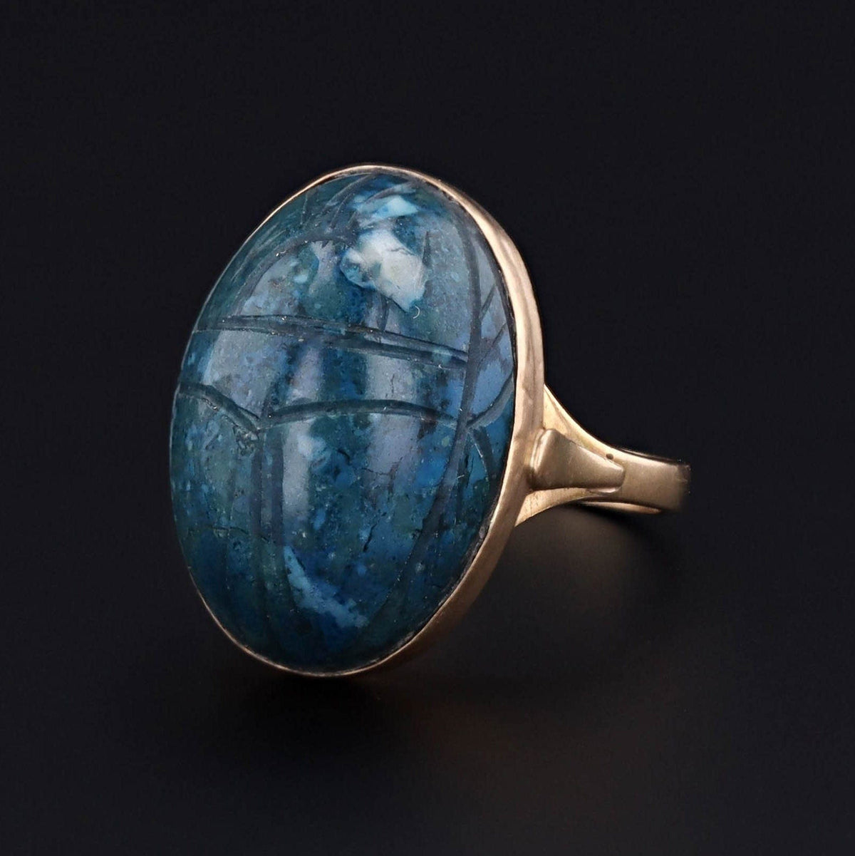 Vintage Faience Scarab Ring 18k Gold - Trademark Antiques