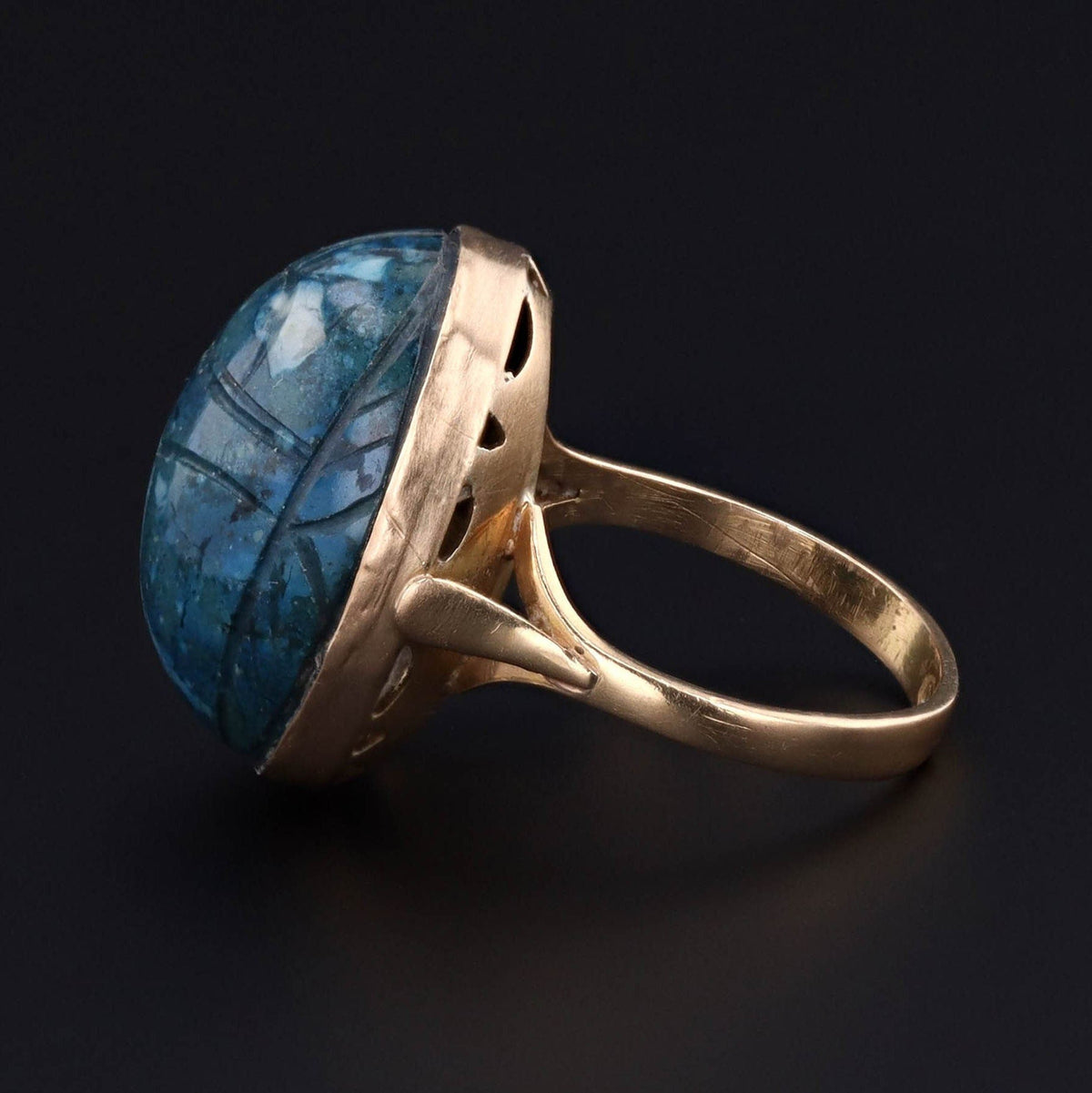 Vintage Faience Scarab Ring 18k Gold - Trademark Antiques