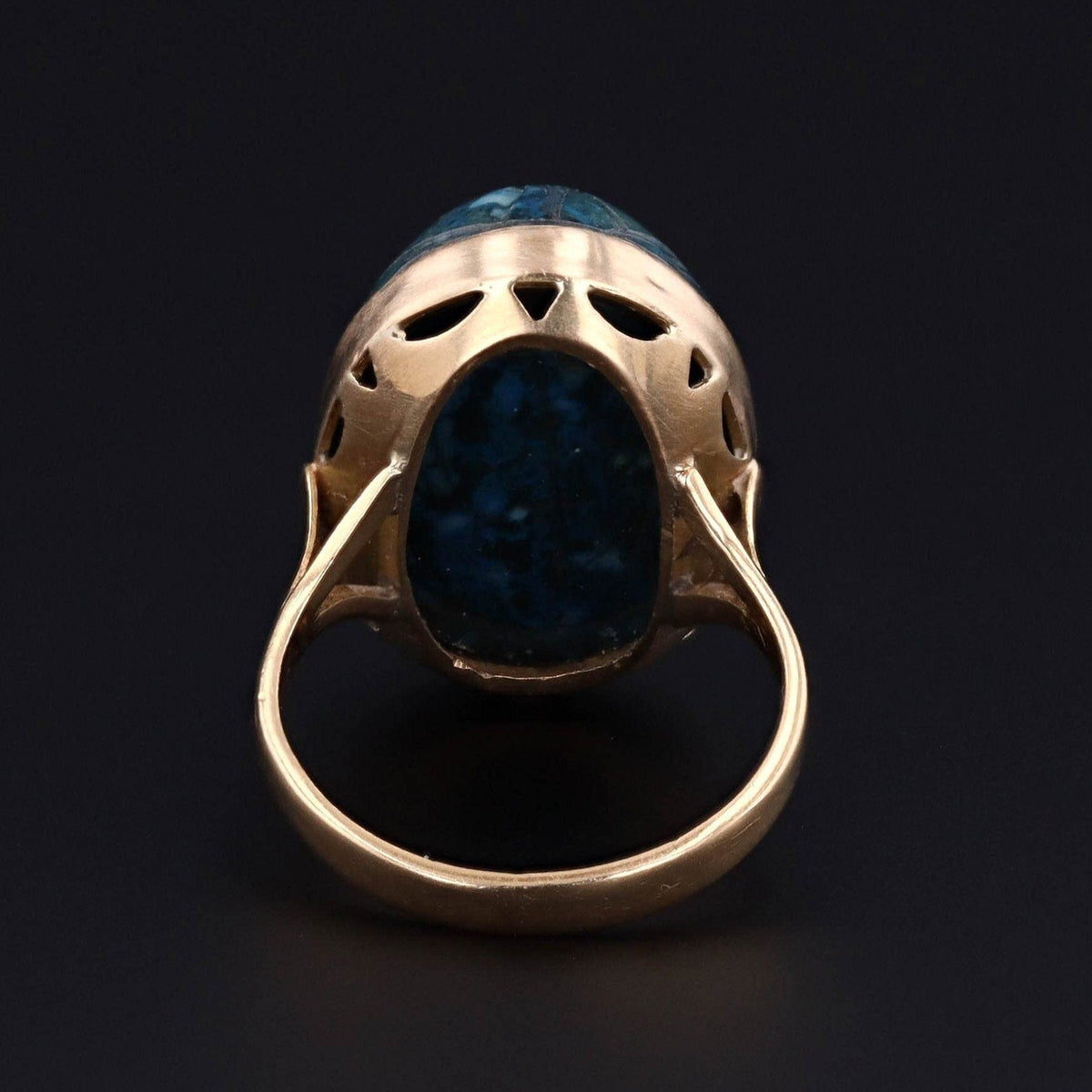 Vintage Faience Scarab Ring 18k Gold - Trademark Antiques
