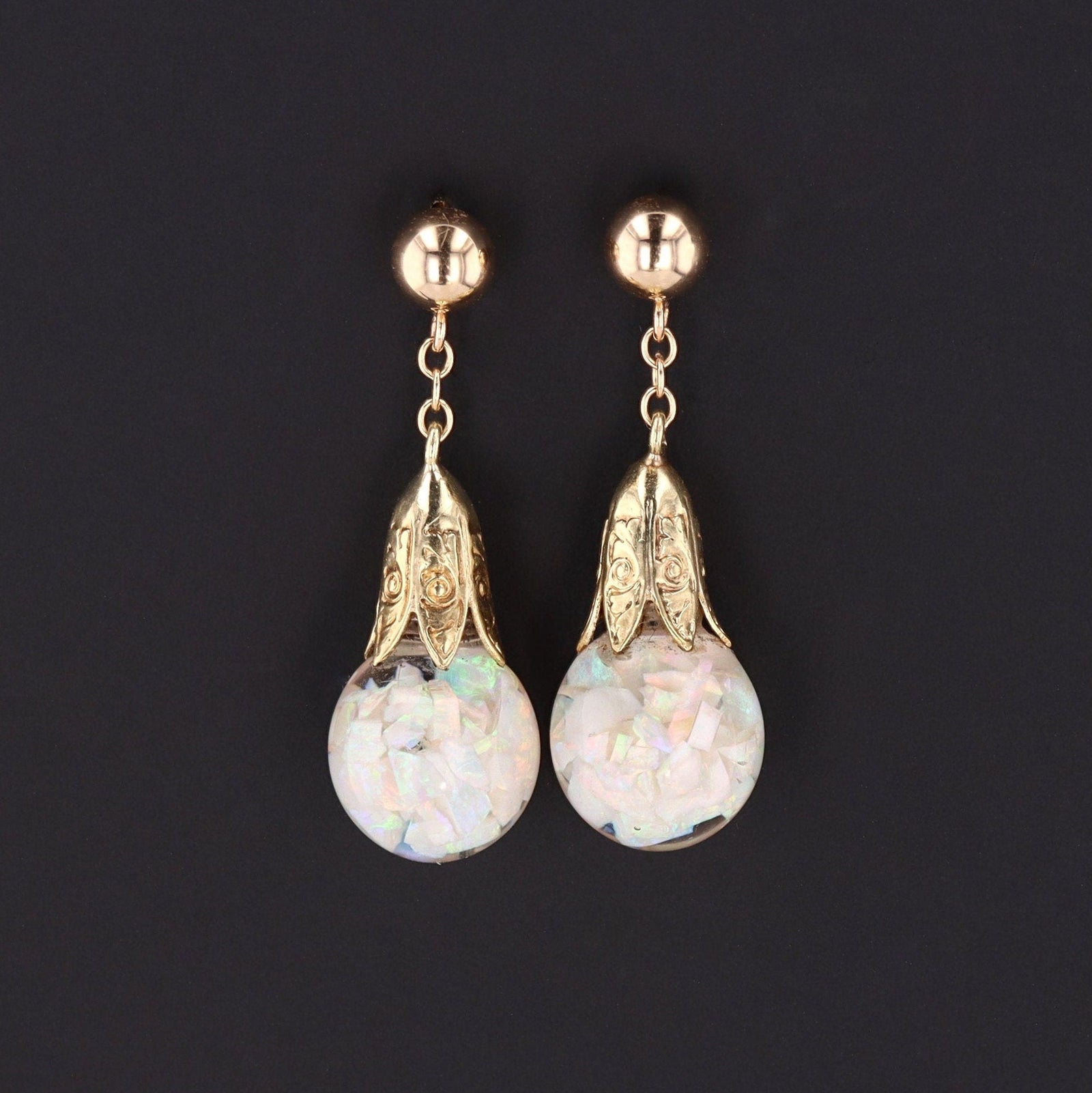 Vintage Floating Opal Earrings of 14k Gold - Trademark Antiques