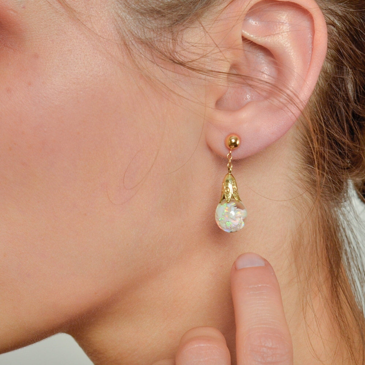 Vintage Floating Opal Earrings of 14k Gold - Trademark Antiques