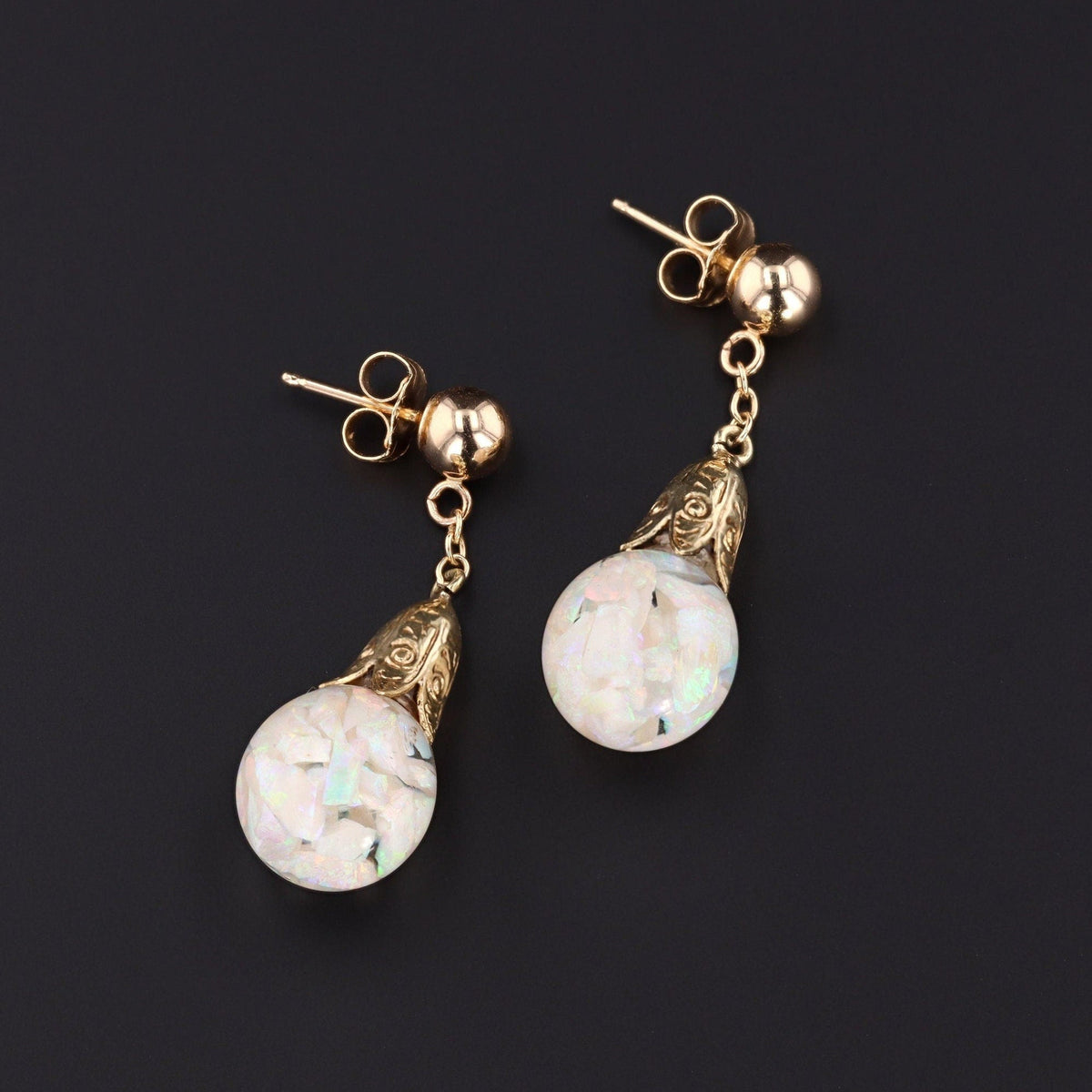 Vintage Floating Opal Earrings of 14k Gold - Trademark Antiques