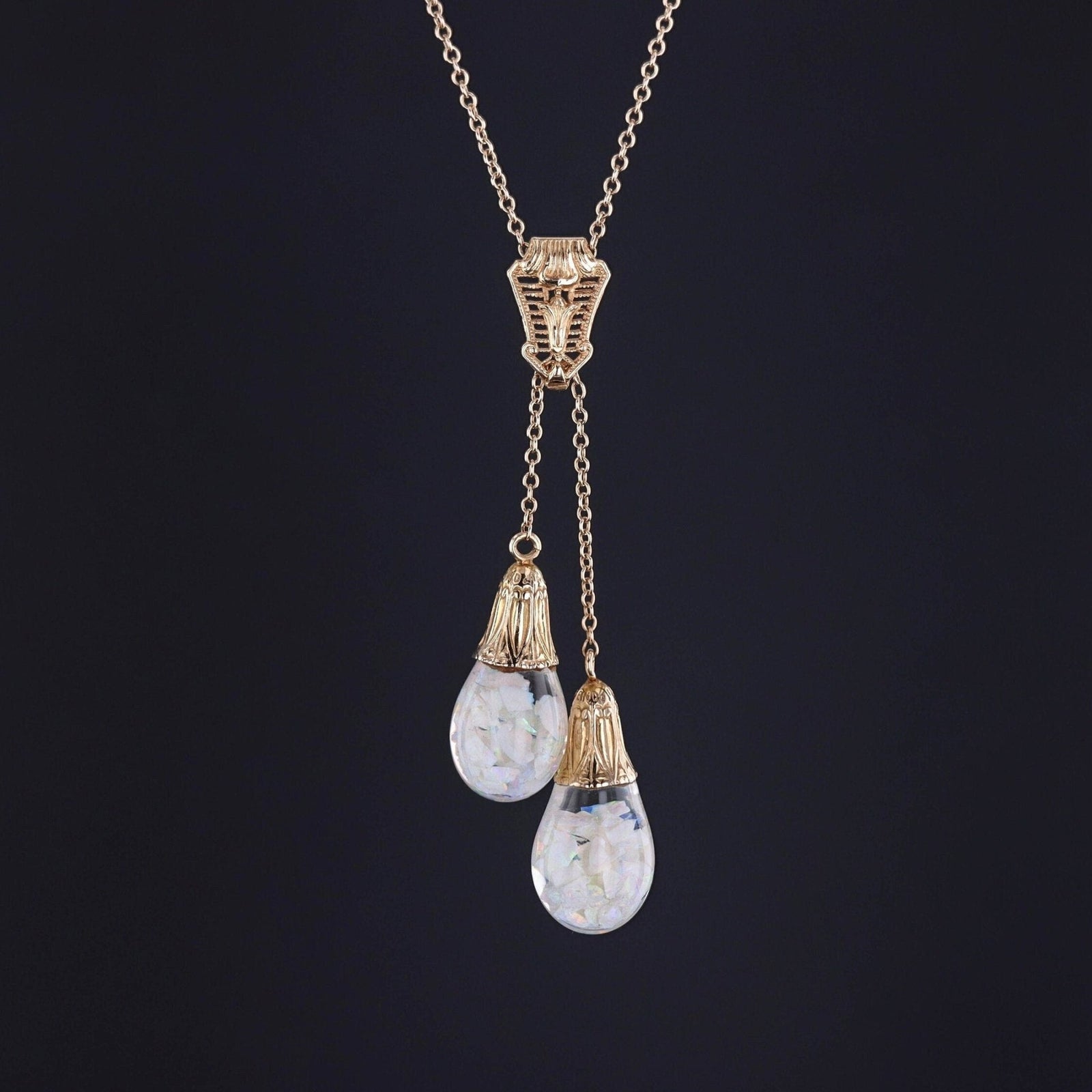 Vintage Floating Opal Necklace of 14k Gold - Trademark Antiques