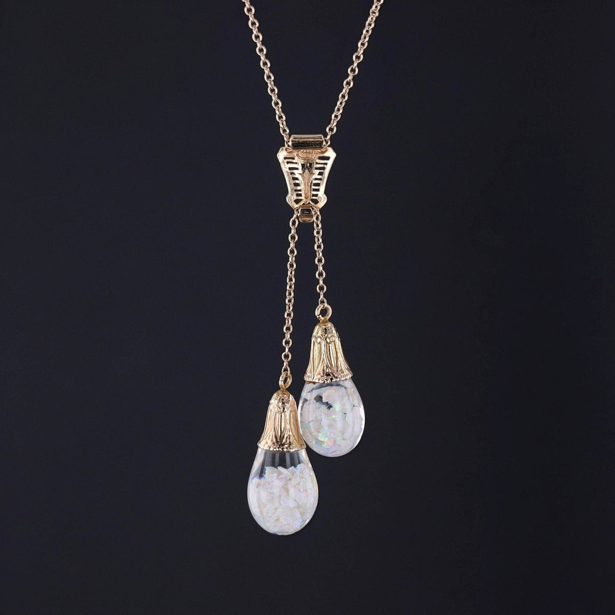Vintage Floating Opal Necklace of 14k Gold - Trademark Antiques