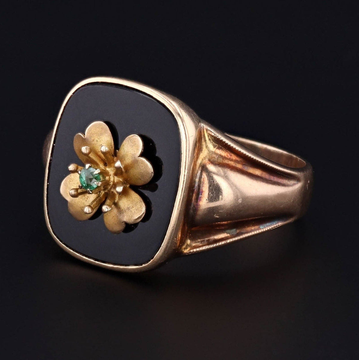 Vintage Four Leaf Clover Onyx Conversion Ring of 10k Gold - Trademark Antiques