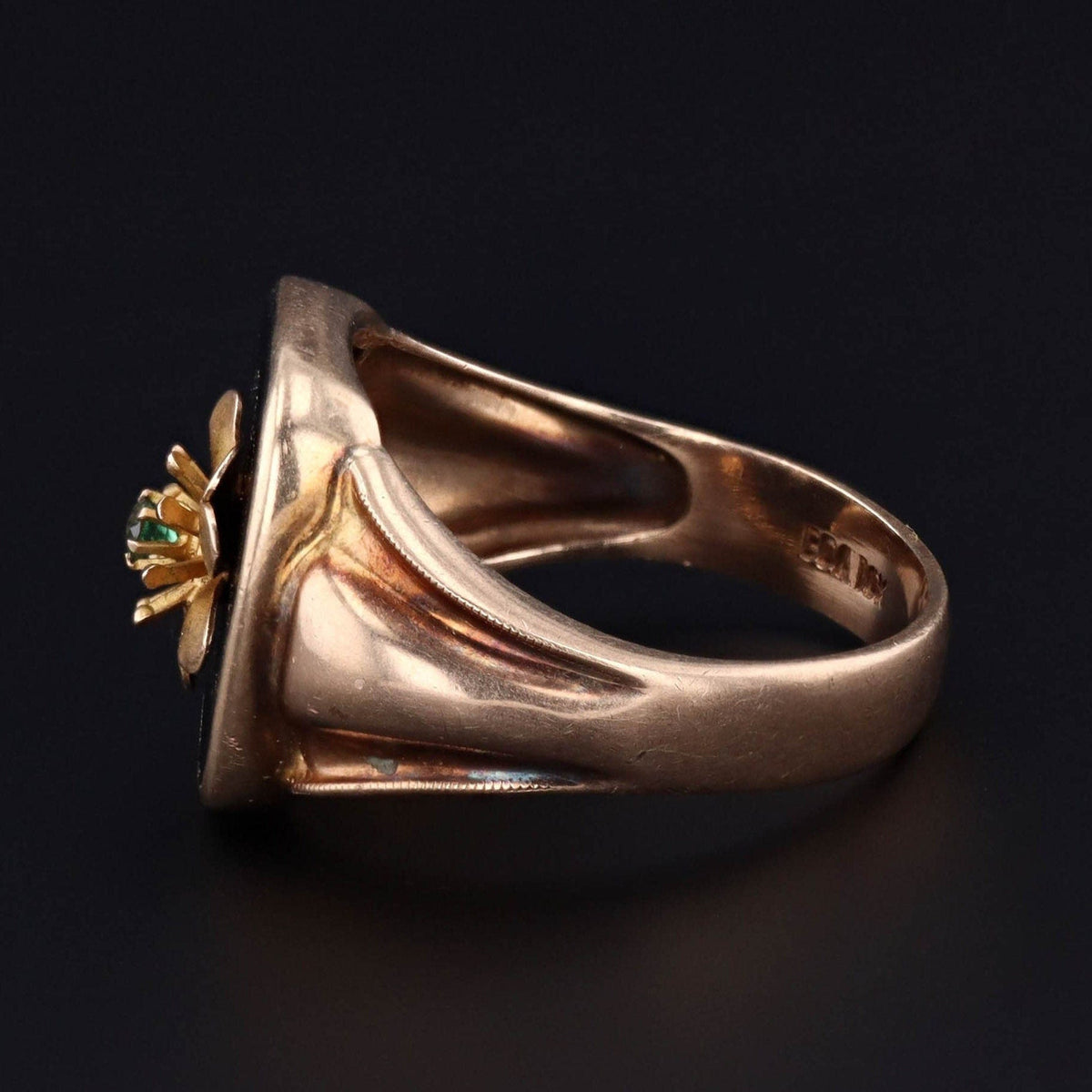 Vintage Four Leaf Clover Onyx Conversion Ring of 10k Gold - Trademark Antiques