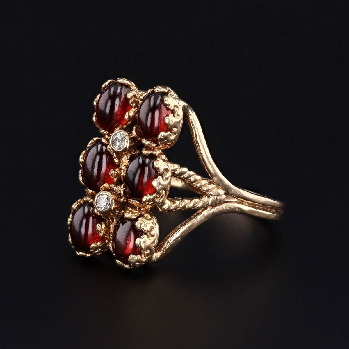 Vintage Garnet and Diamond Ring of 14k Gold - Trademark Antiques