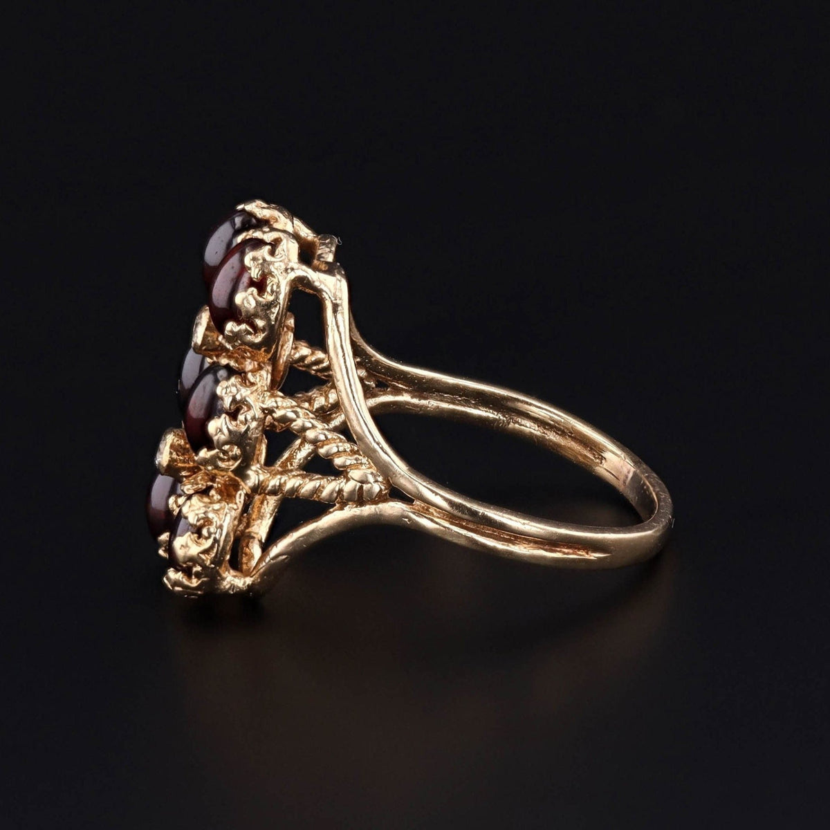 Vintage Garnet and Diamond Ring of 14k Gold - Trademark Antiques