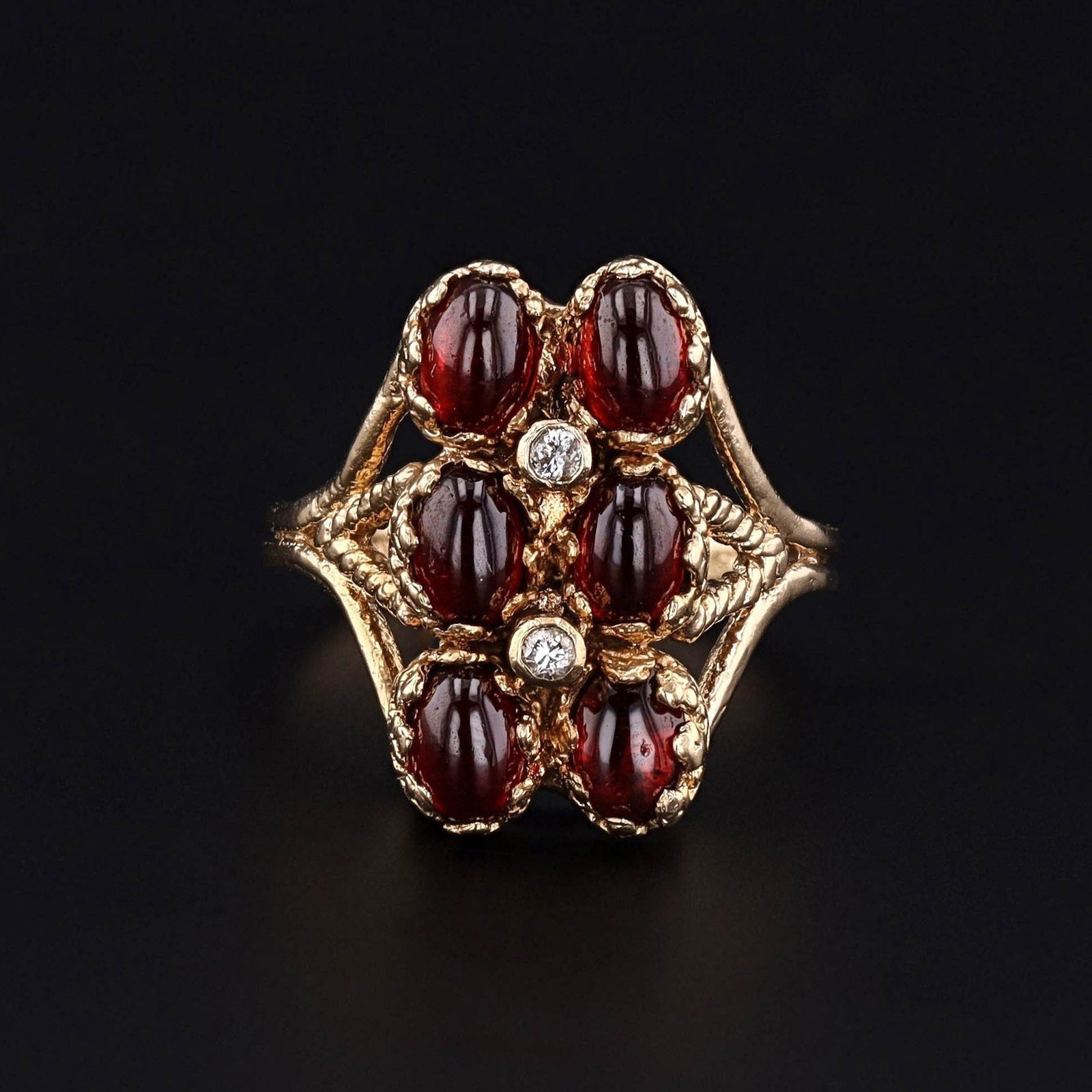 Vintage Garnet and Diamond Ring of 14k Gold - Trademark Antiques