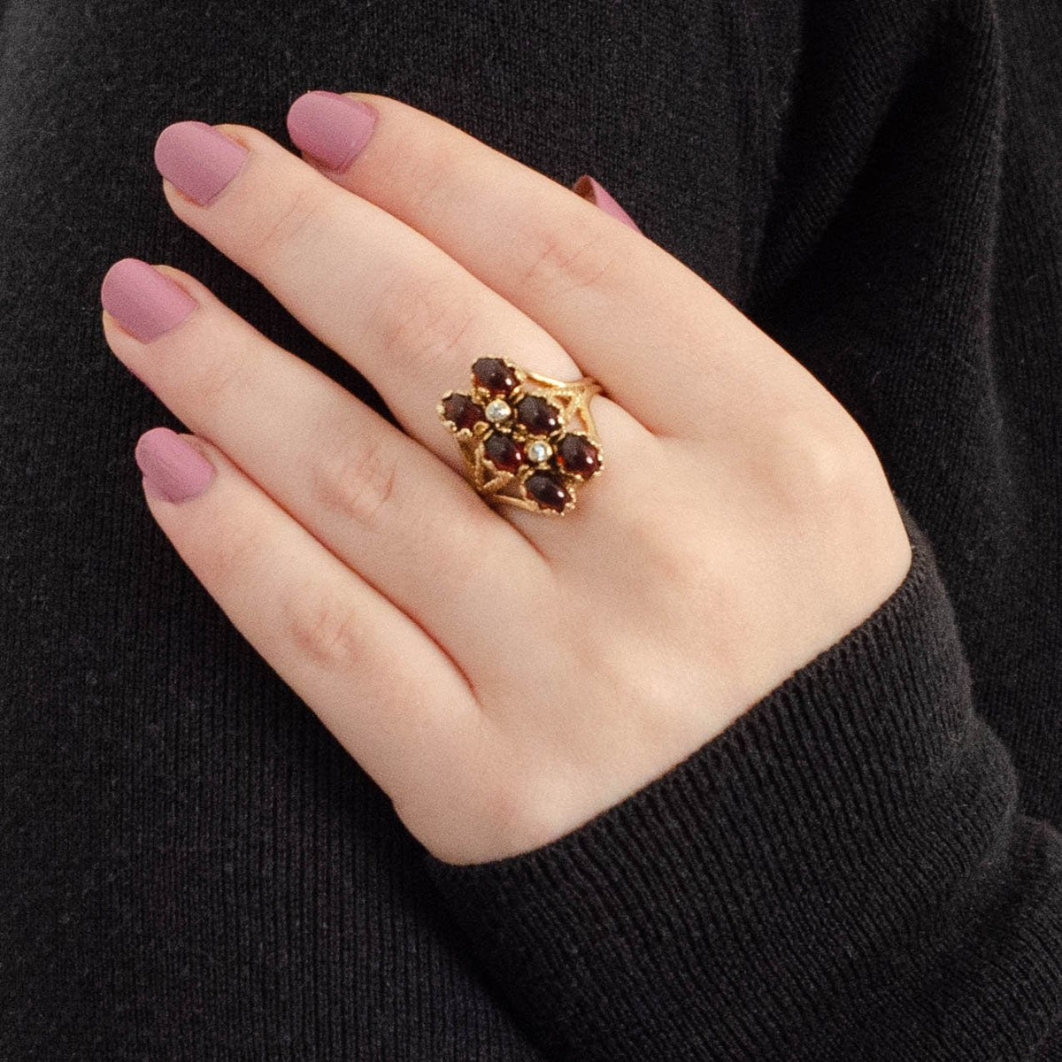 Vintage Garnet and Diamond Ring of 14k Gold - Trademark Antiques