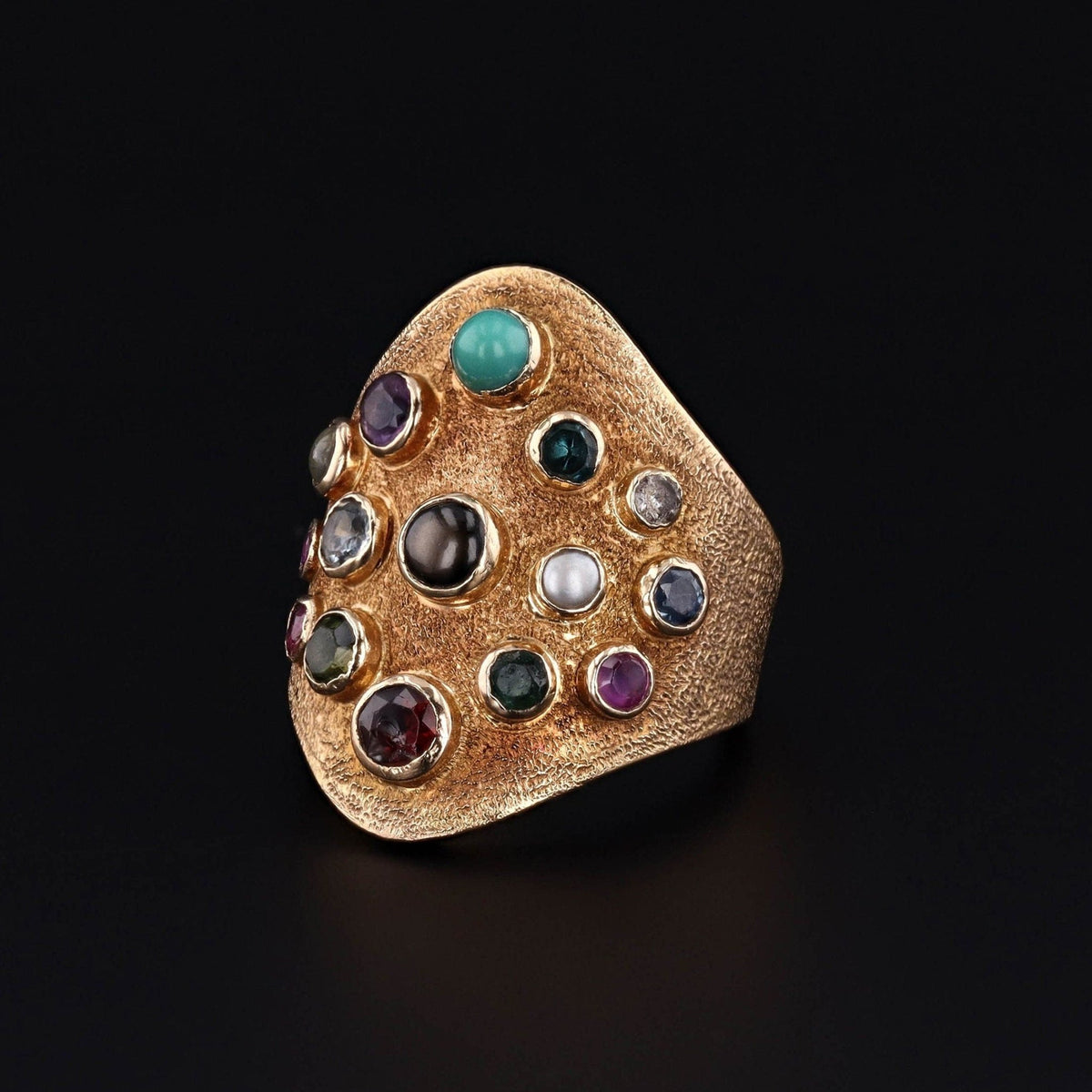 Vintage Gemstone Cuff Ring of 18k Gold - Trademark Antiques