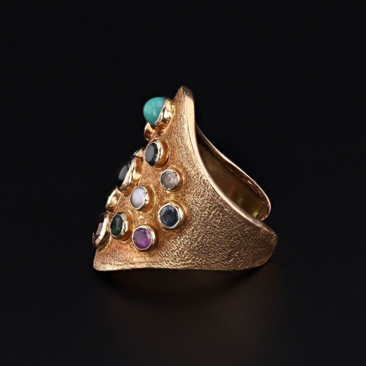 Vintage Gemstone Cuff Ring of 18k Gold - Trademark Antiques