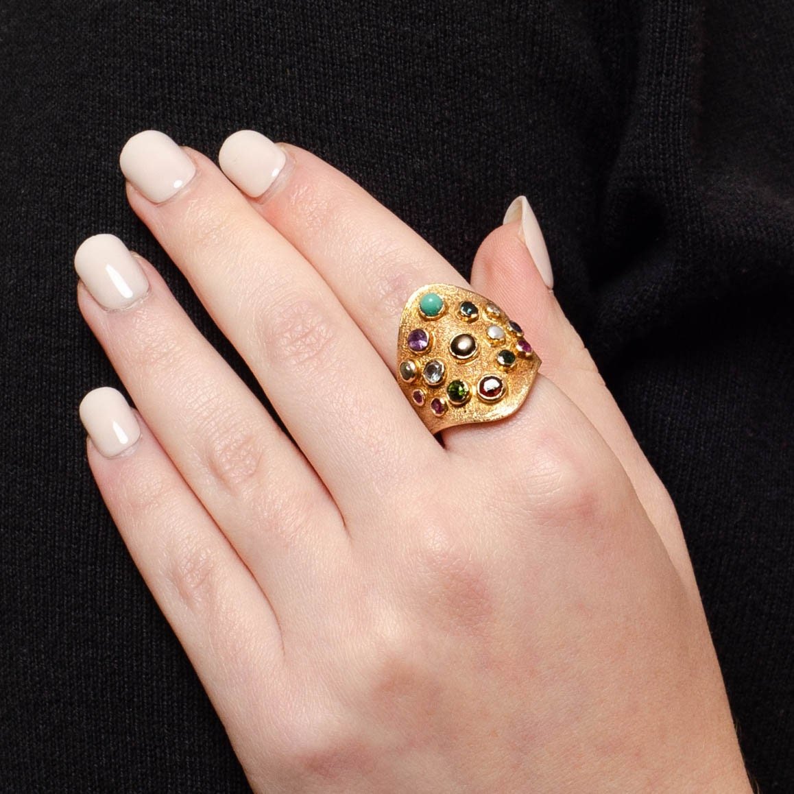 Vintage Gemstone Cuff Ring of 18k Gold - Trademark Antiques