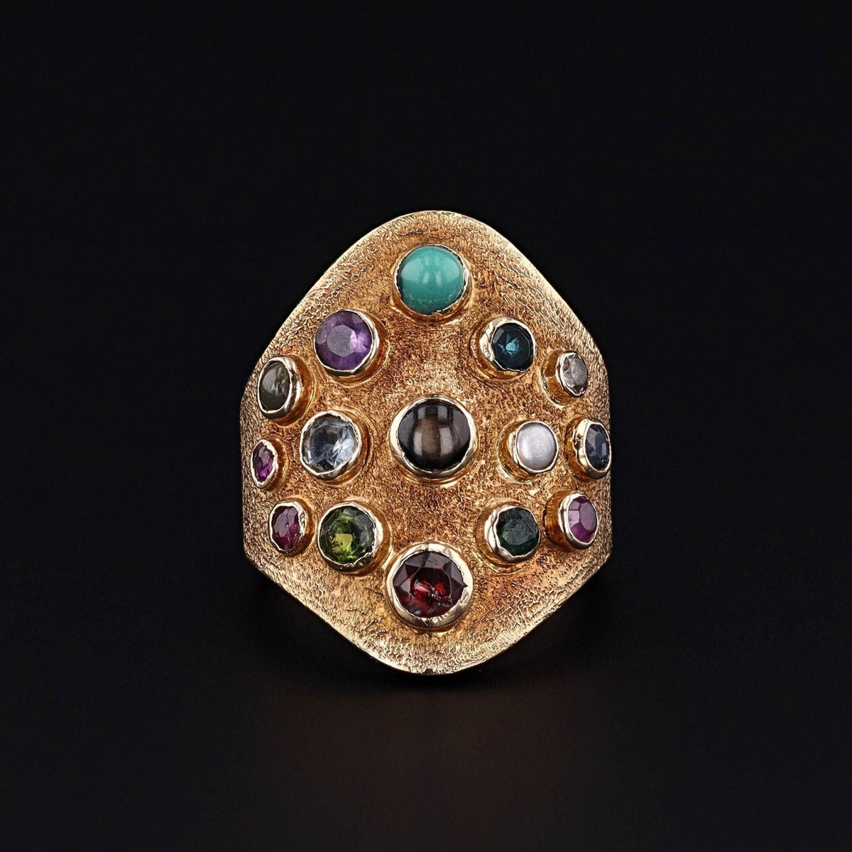Vintage Gemstone Cuff Ring of 18k Gold - Trademark Antiques