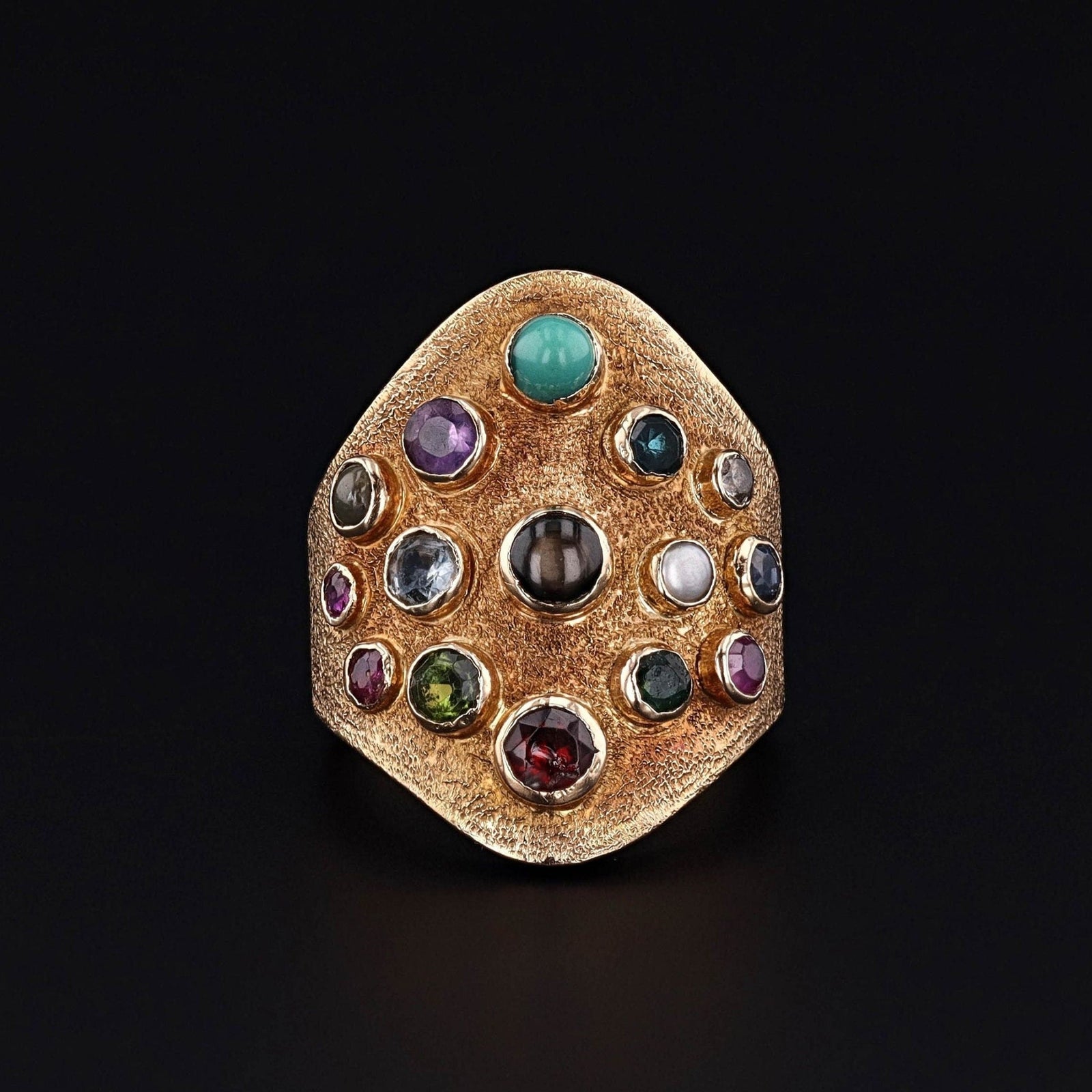 Vintage Gemstone Cuff Ring of 18k Gold - Trademark Antiques