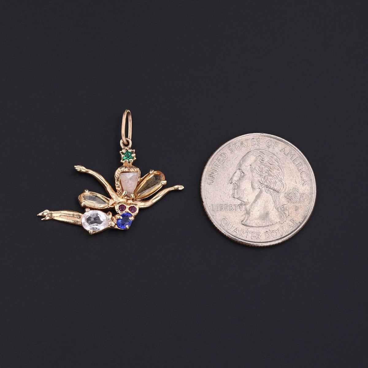 Vintage Gemstone Fairy Pendant of 14k Gold - Trademark Antiques