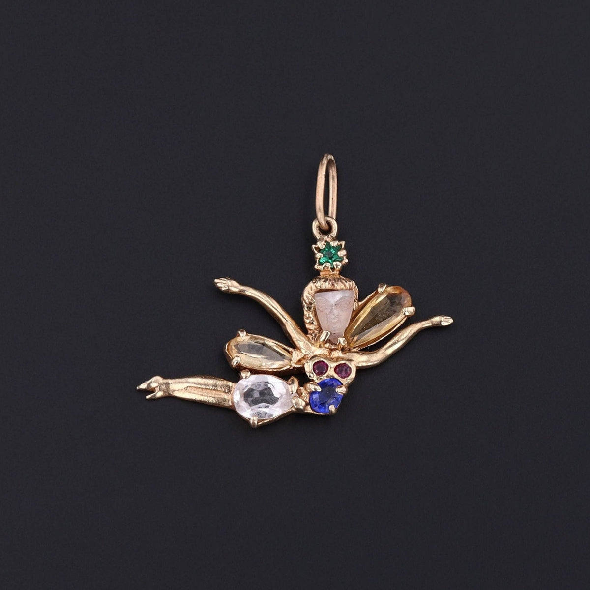 Vintage Gemstone Fairy Pendant of 14k Gold - Trademark Antiques