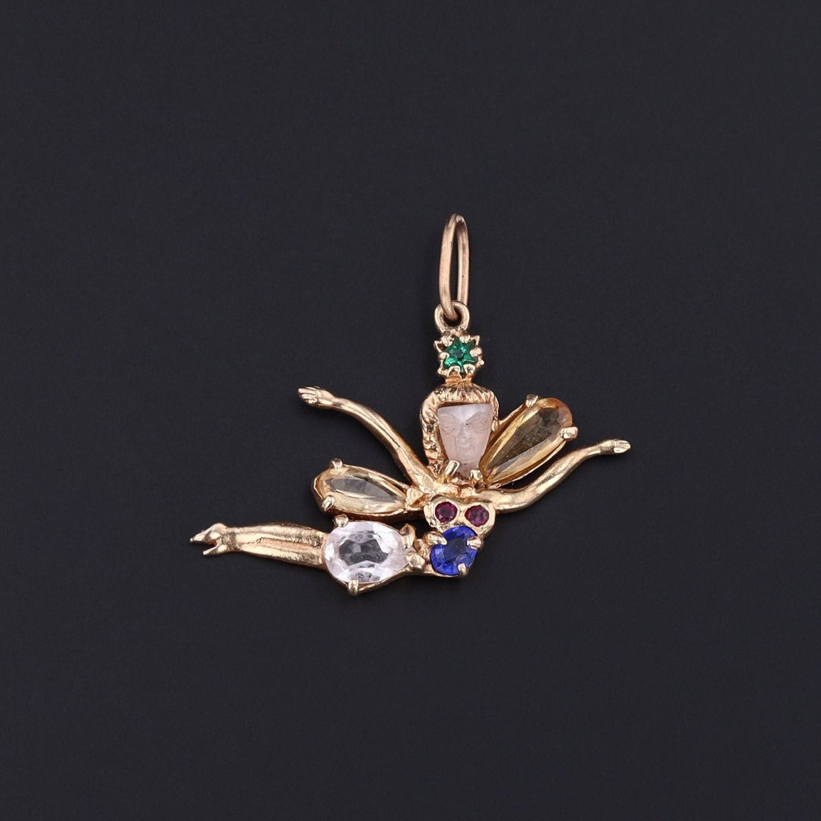 Vintage Gemstone Fairy Pendant of 14k Gold - Trademark Antiques