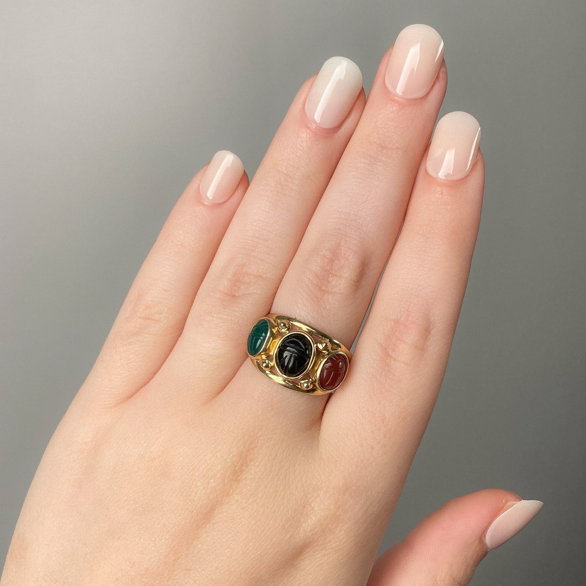 Vintage Gemstone Scarab Ring of 14k Gold - Trademark Antiques