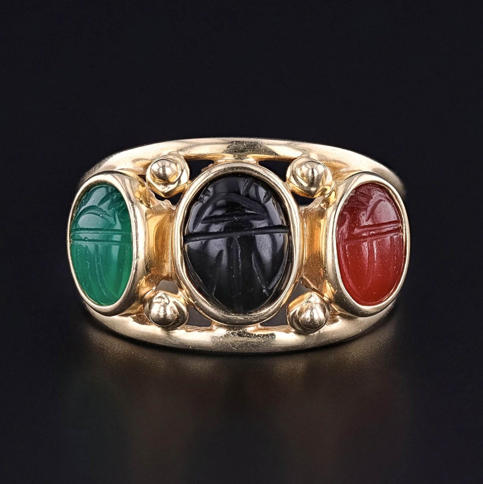 Vintage Gemstone Scarab Ring of 14k Gold - Trademark Antiques