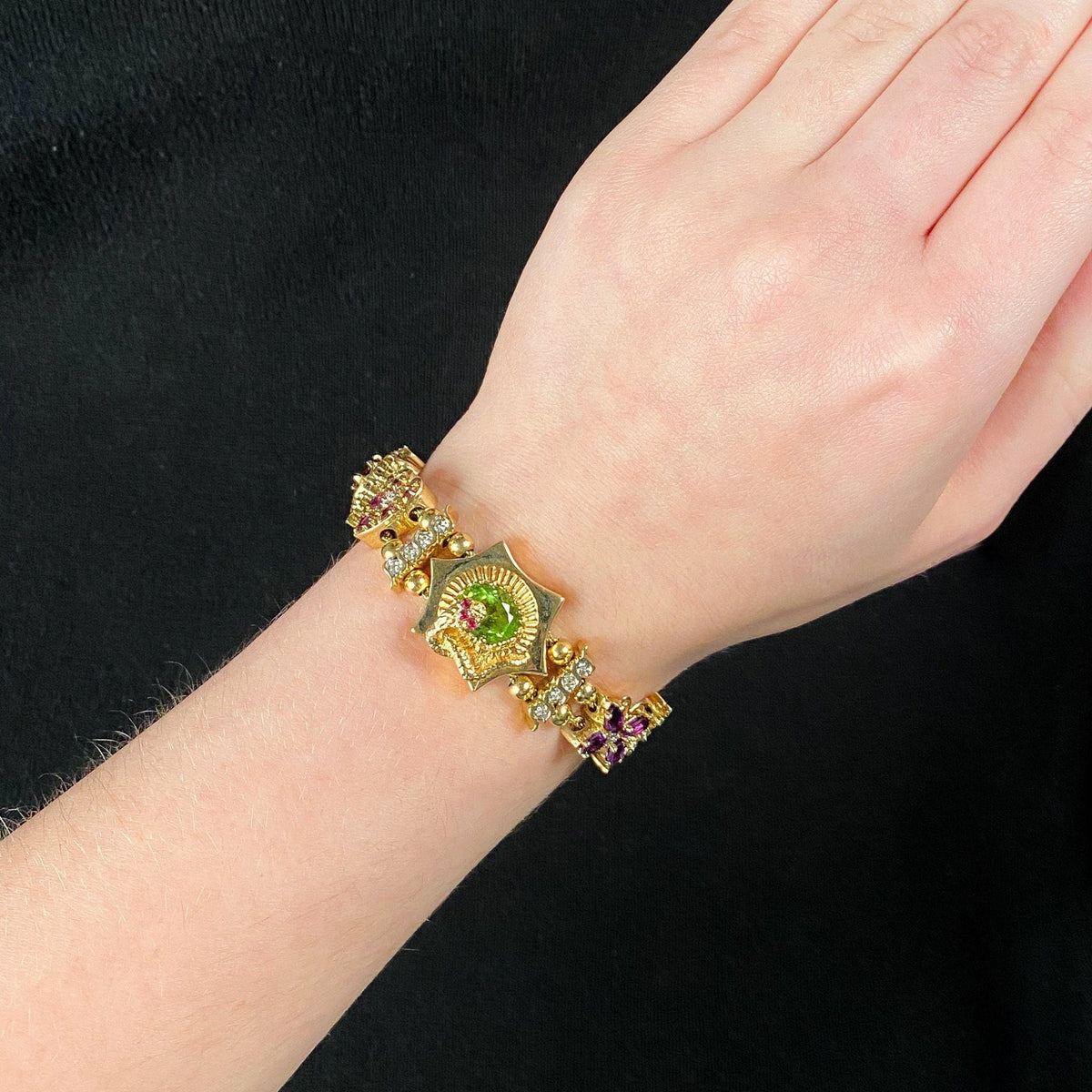 Vintage Gemstone Slide Bracelet of 14k Gold - Trademark Antiques