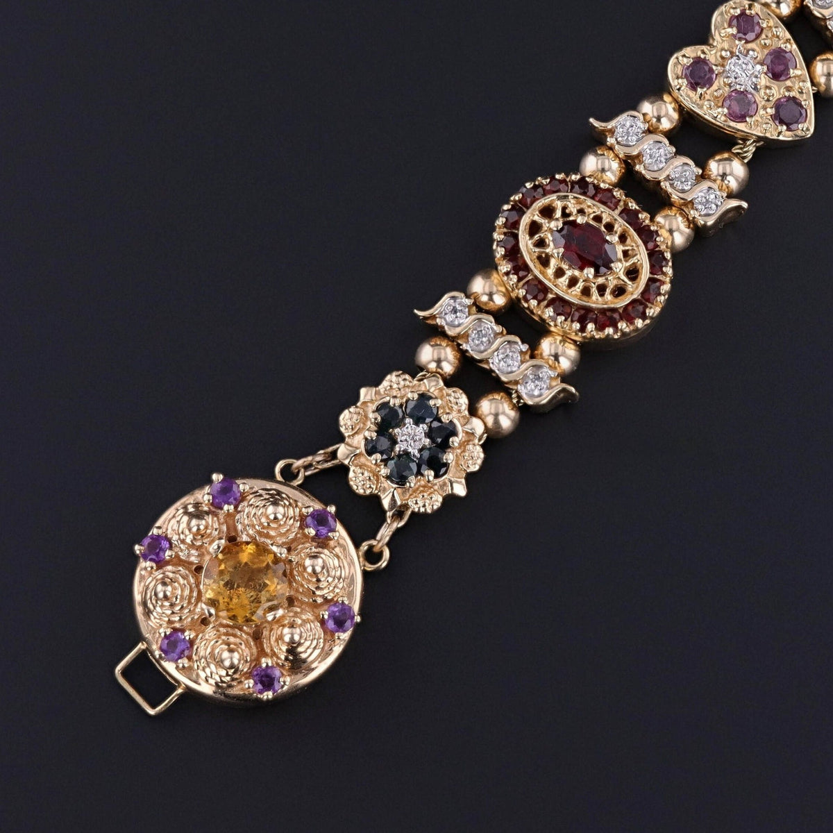 Vintage Gemstone Slide Bracelet of 14k Gold - Trademark Antiques