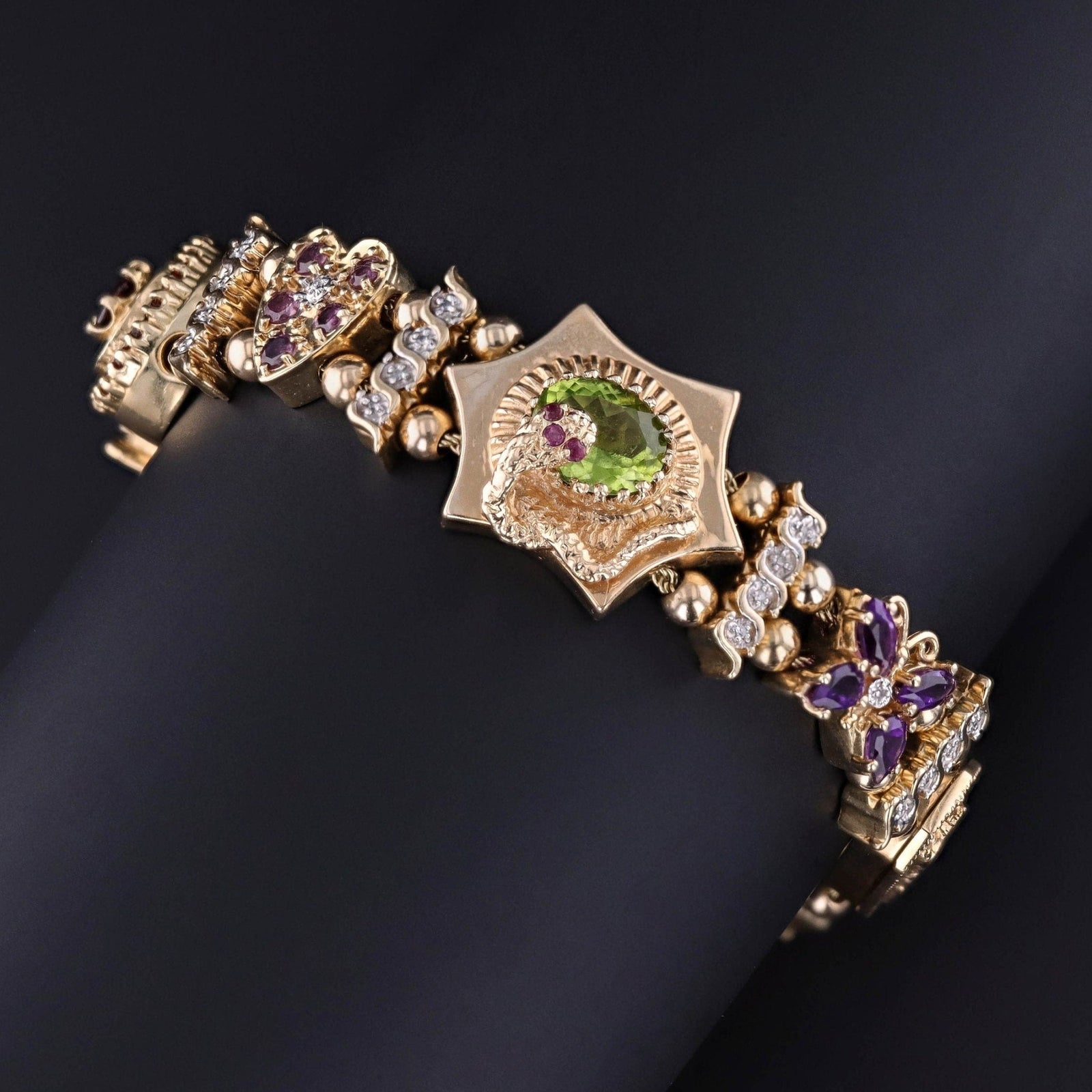 Vintage Gemstone Slide Bracelet of 14k Gold - Trademark Antiques