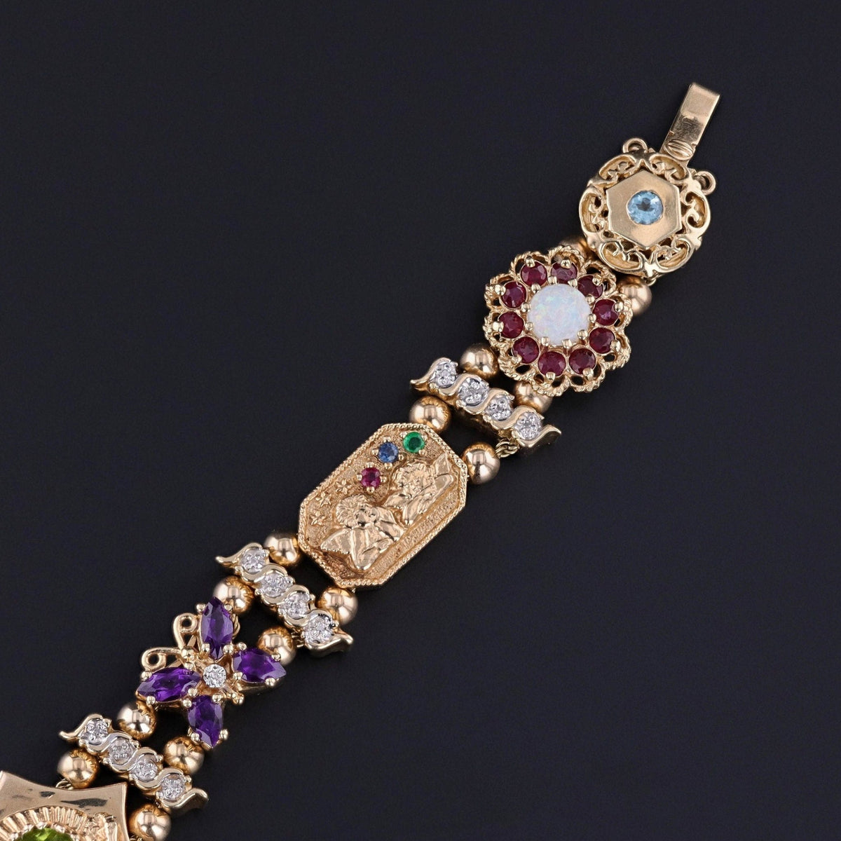 Vintage Gemstone Slide Bracelet of 14k Gold - Trademark Antiques