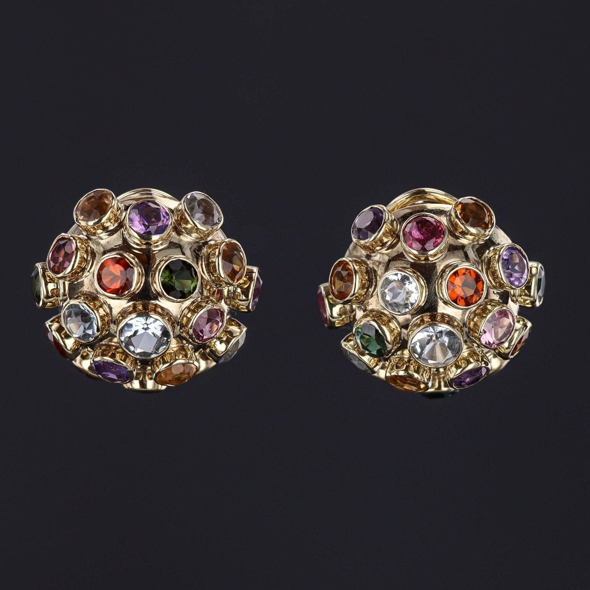 Vintage Gemstone Sputnik Earrings of 14k Gold - Trademark Antiques