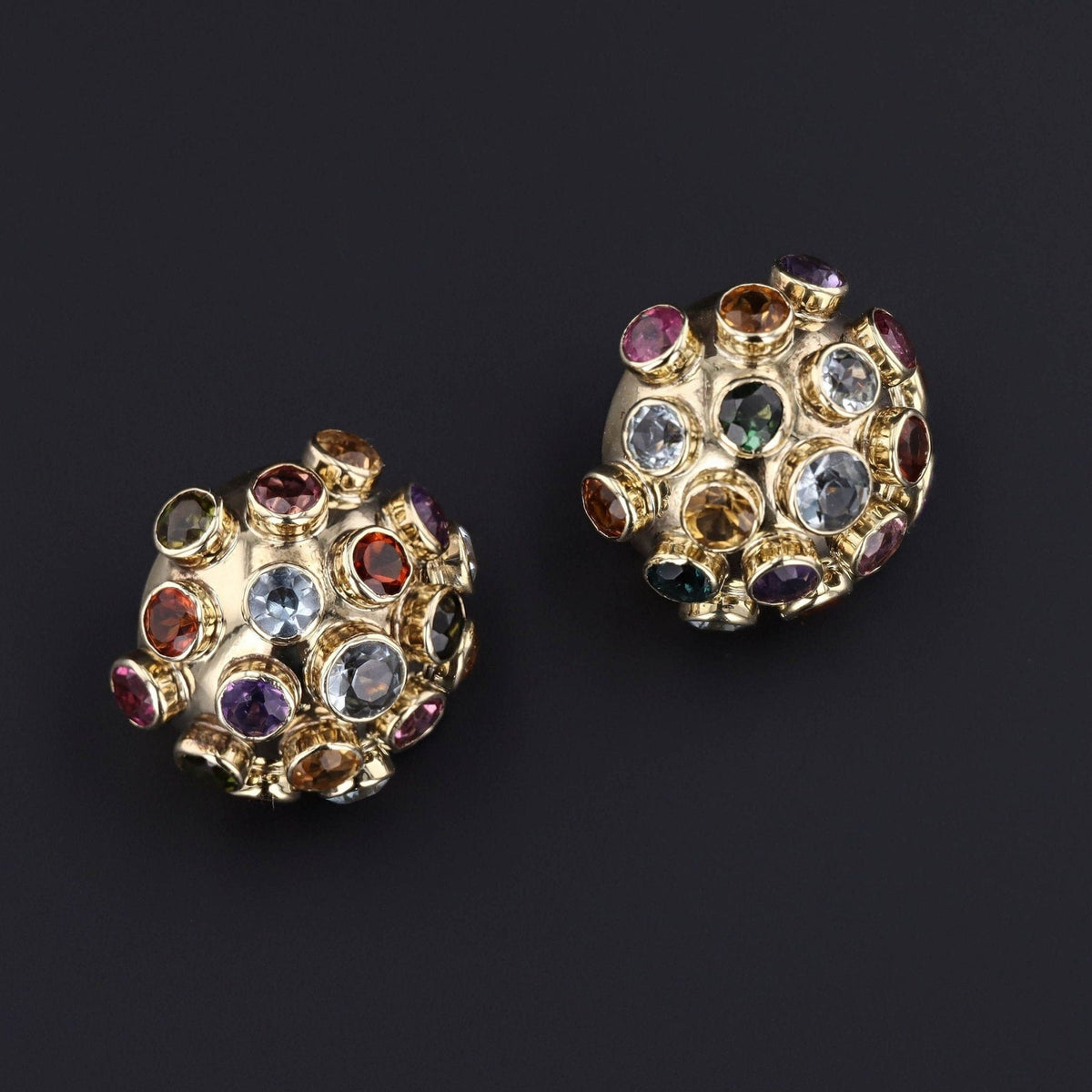 Vintage Gemstone Sputnik Earrings of 14k Gold - Trademark Antiques