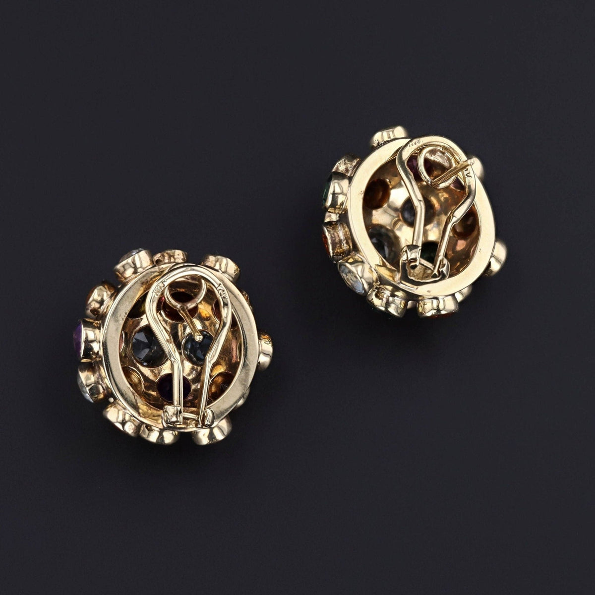 Vintage Gemstone Sputnik Earrings of 14k Gold - Trademark Antiques