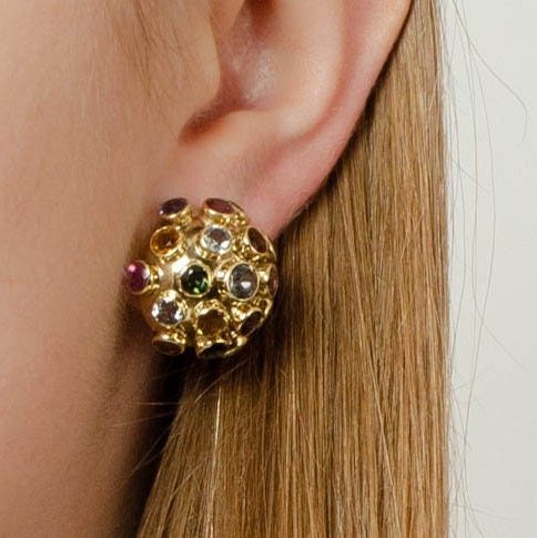 Vintage Gemstone Sputnik Earrings of 14k Gold - Trademark Antiques