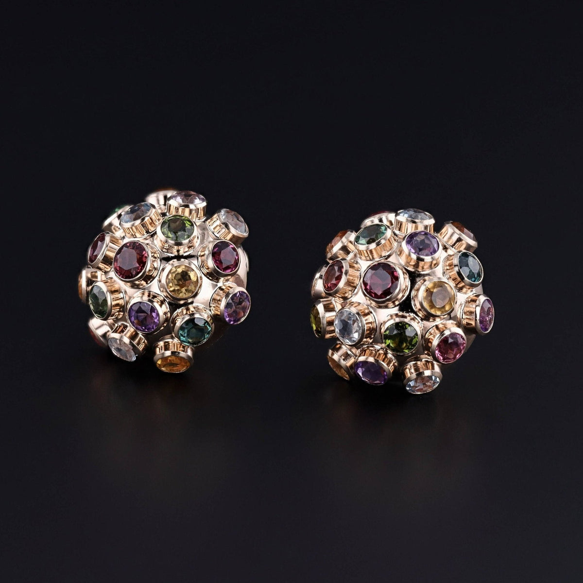 Vintage Gemstone Sputnik Earrings of 18k Gold - Trademark Antiques