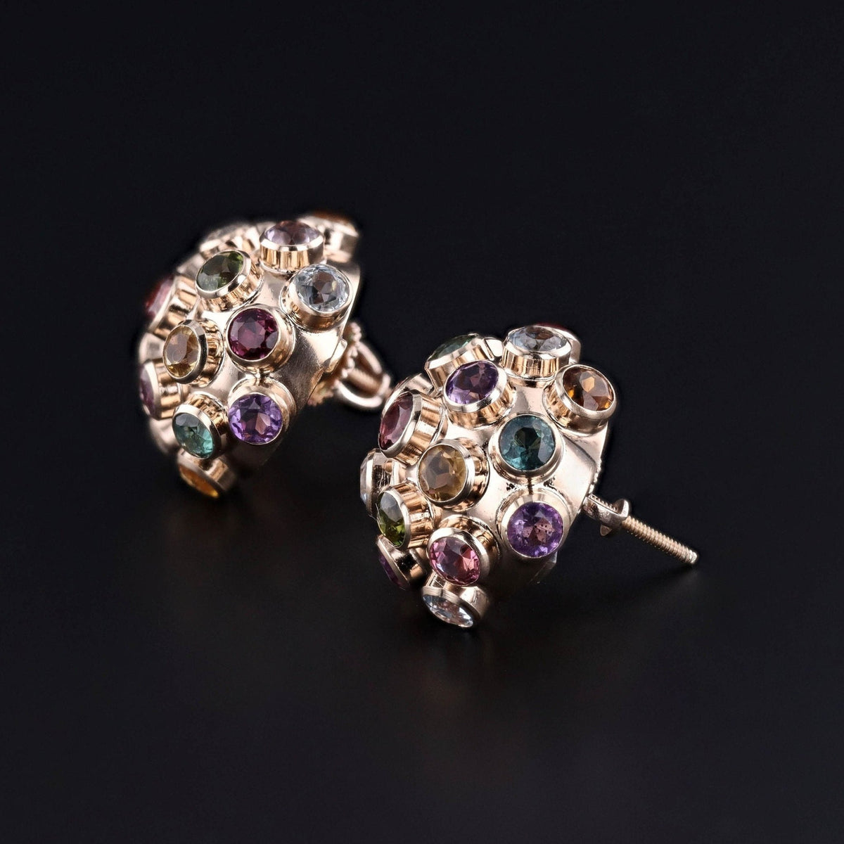 Vintage Gemstone Sputnik Earrings of 18k Gold - Trademark Antiques