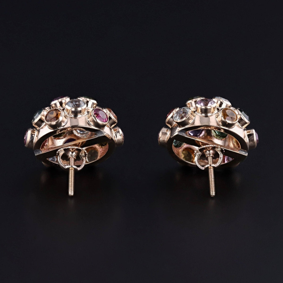 Vintage Gemstone Sputnik Earrings of 18k Gold - Trademark Antiques