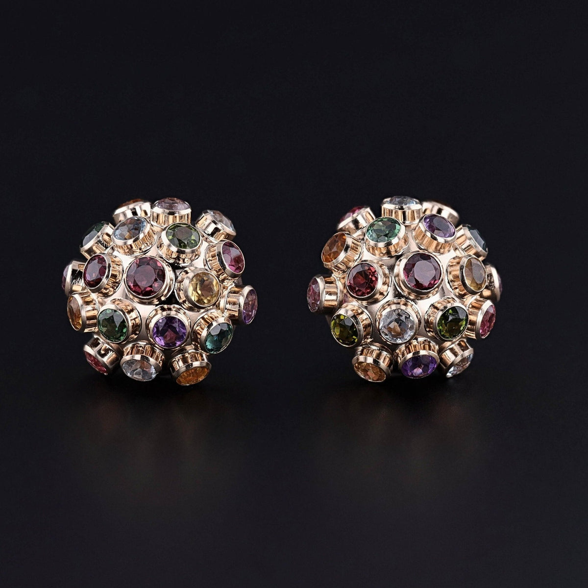 Vintage Gemstone Sputnik Earrings of 18k Gold - Trademark Antiques