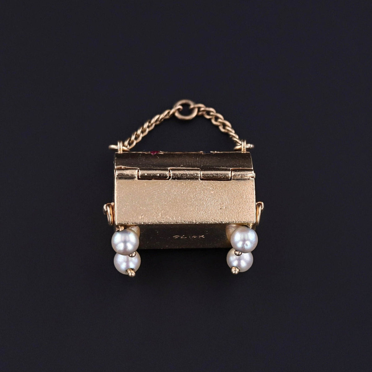 Vintage Gemstone Treasure Chest Pendant of 14k Gold - Trademark Antiques